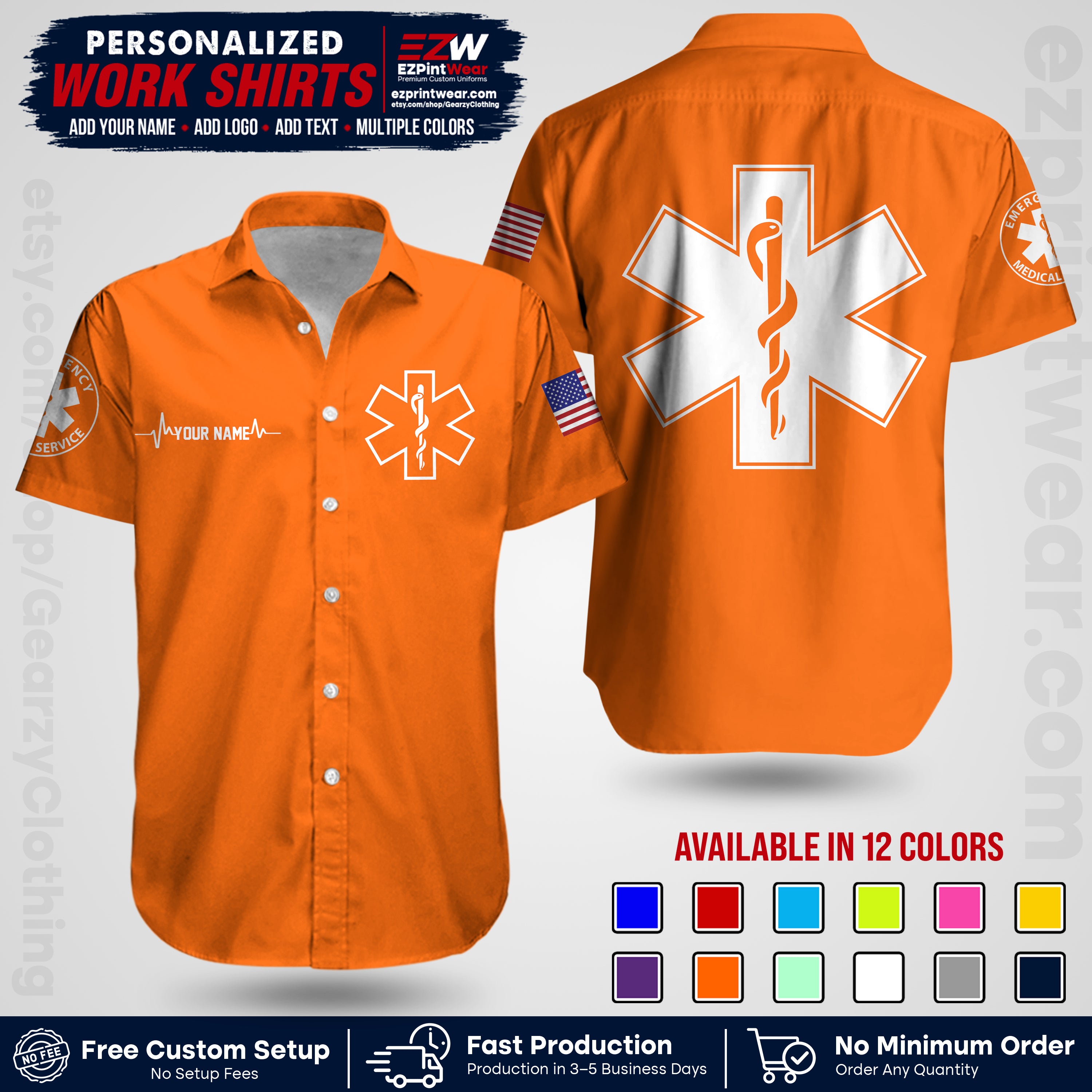 Custom EMS Shirt with Name, Logo & Text | EMS Team Uniform | First Responder Workwear EMSU04