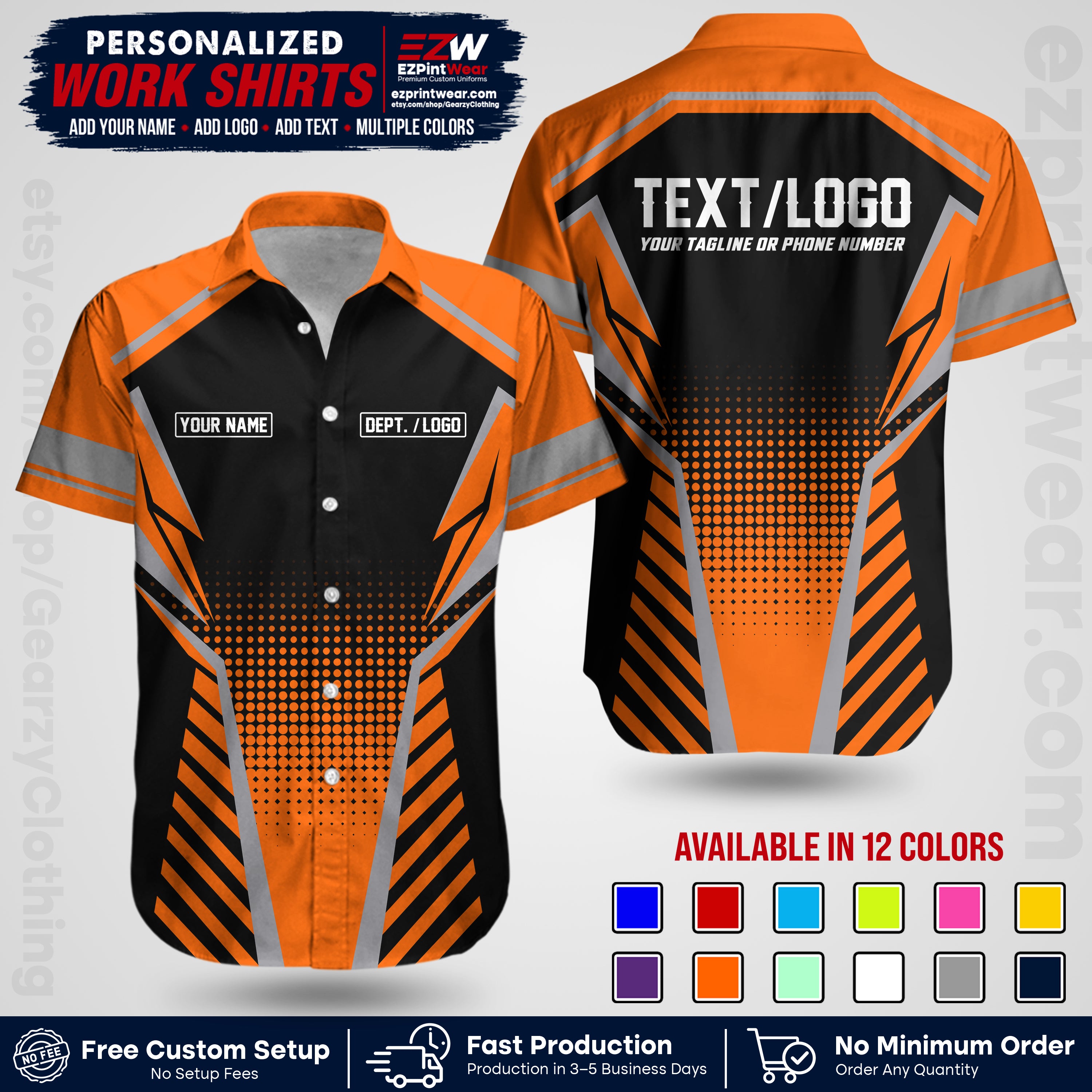 Custom All Over Print Work Uniform Shirt with Name, Logo & Text | Custom Hawaiian Shirt | Company Shirt | Employee Uniform UNF13