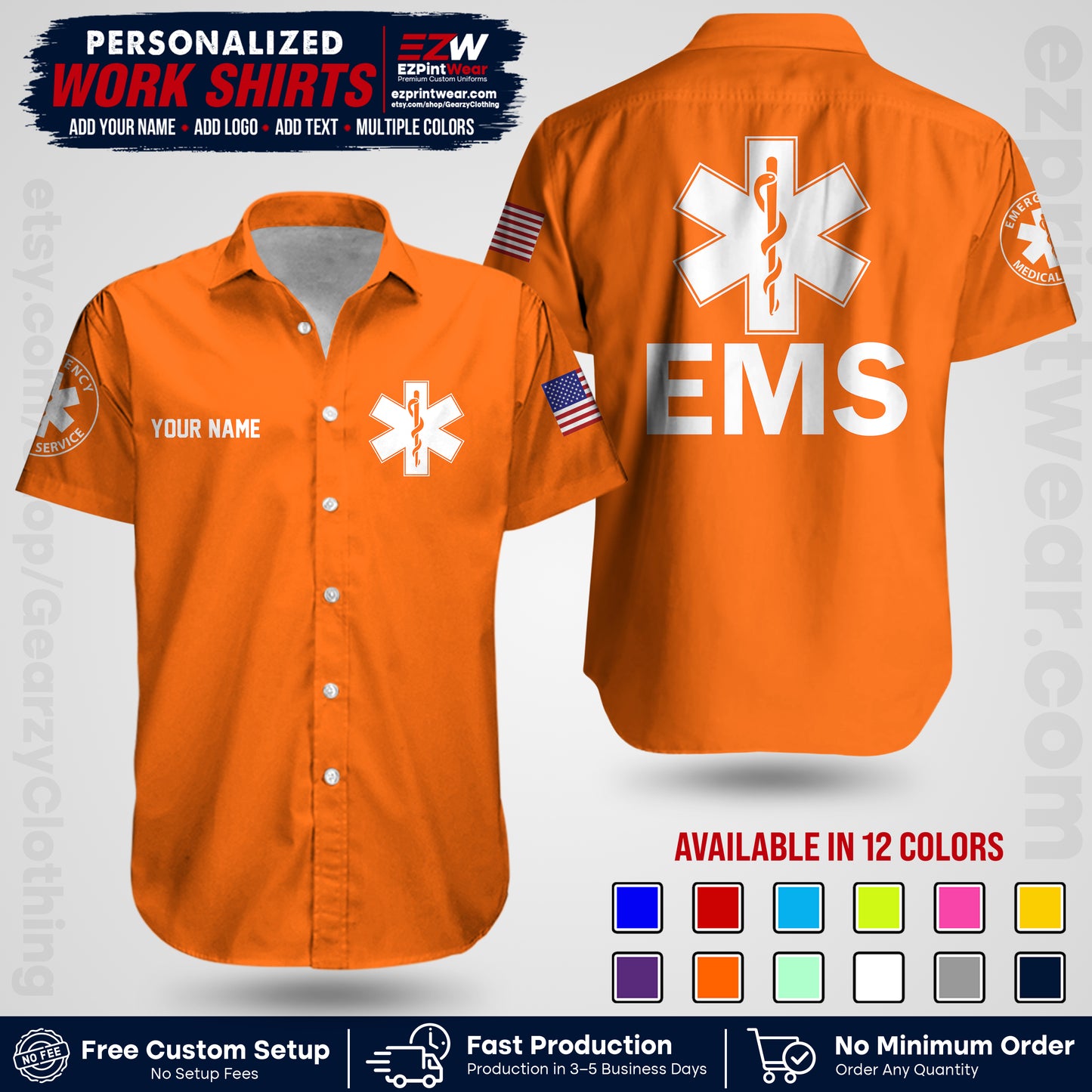 Custom EMS Shirt with Name, Logo & Text | EMS Team Uniform | First Responder Workwear EMSU02