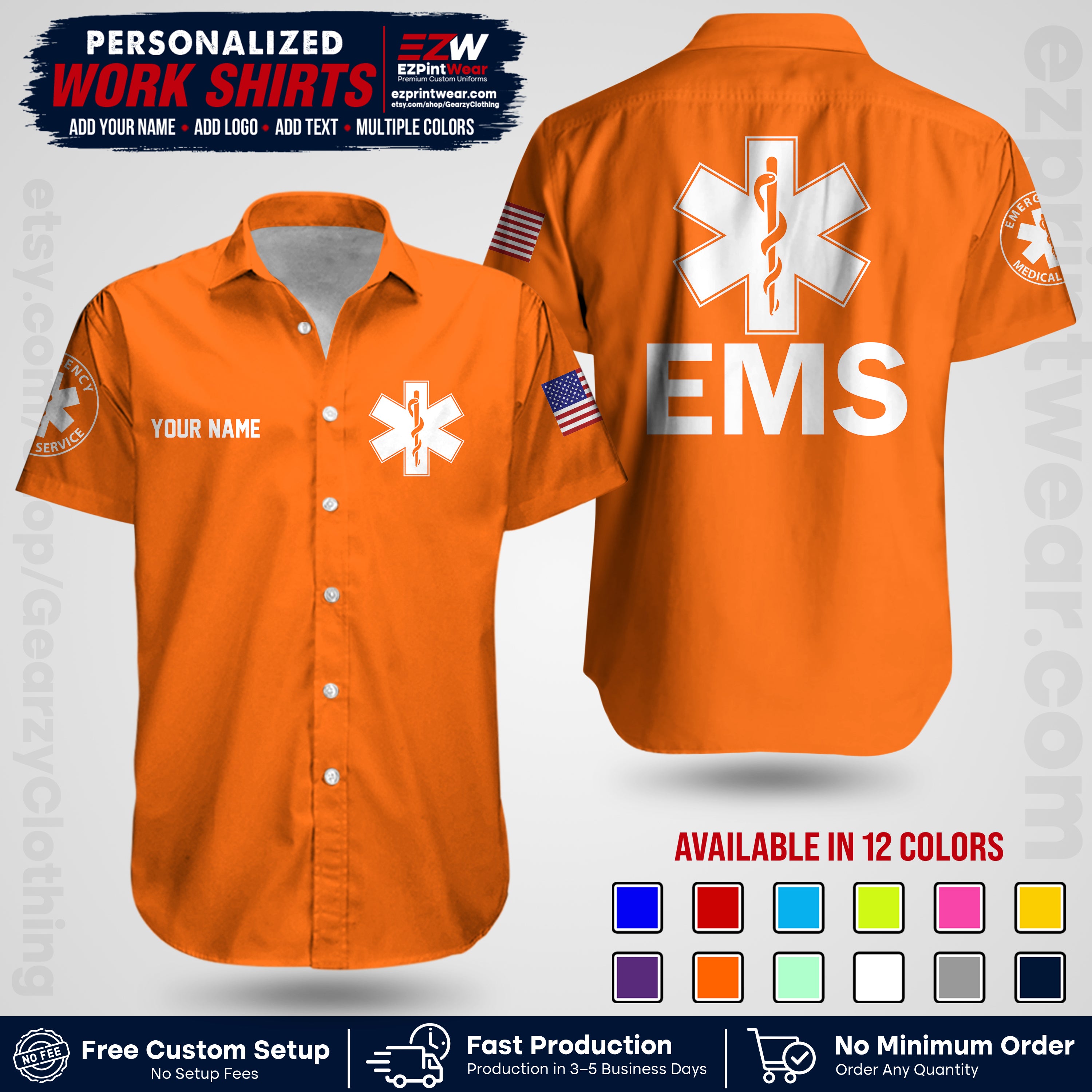 Custom EMS Shirt with Name, Logo & Text | EMS Team Uniform | First Responder Workwear EMSU02