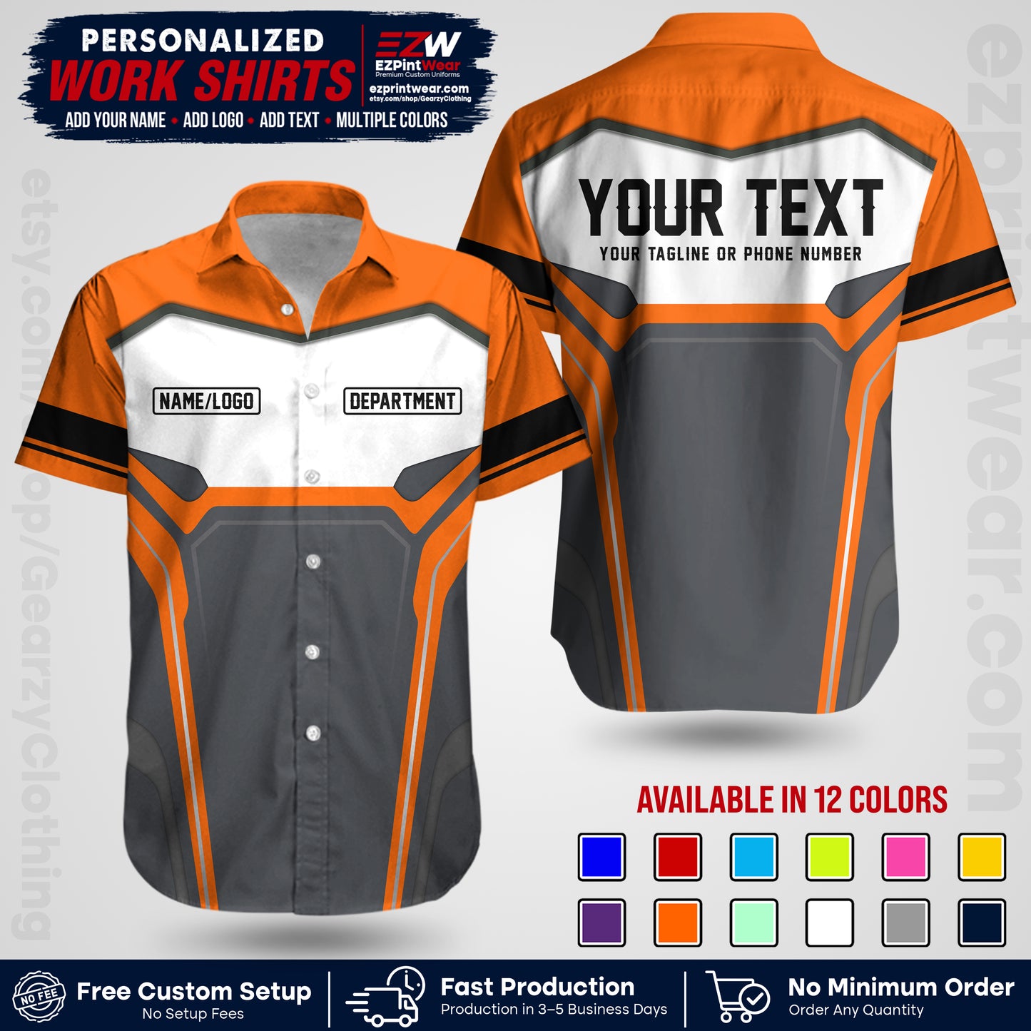 Custom All Over Print Work Uniform Shirt with Name, Logo & Text | Custom Hawaiian Shirt | Company Shirt | Employee Uniform UNF05