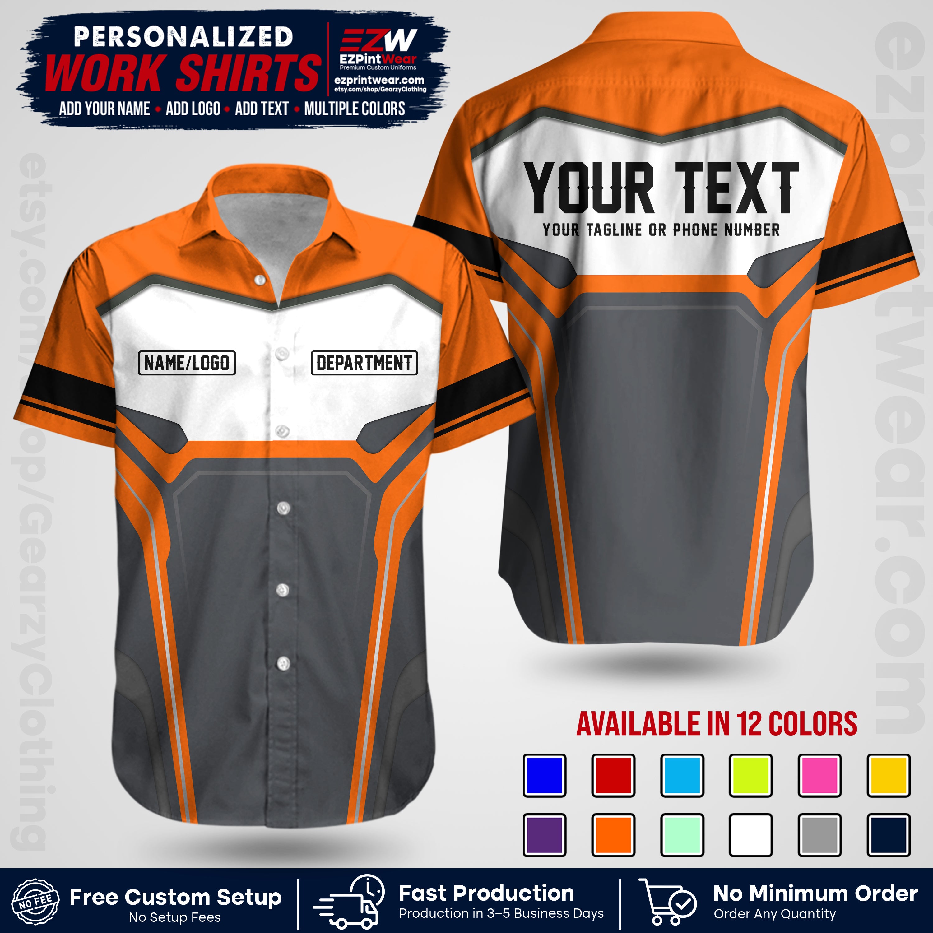 Custom All Over Print Work Uniform Shirt with Name, Logo & Text | Custom Hawaiian Shirt | Company Shirt | Employee Uniform UNF05
