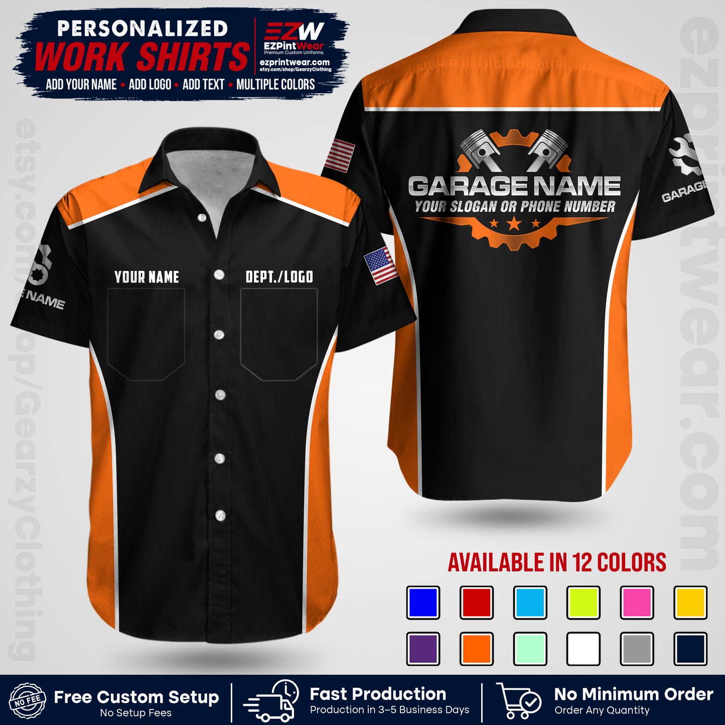 Custom Mechanic Work Shirt with Name, Logo & Text | Auto Shop Uniform | Workwear MCN 07