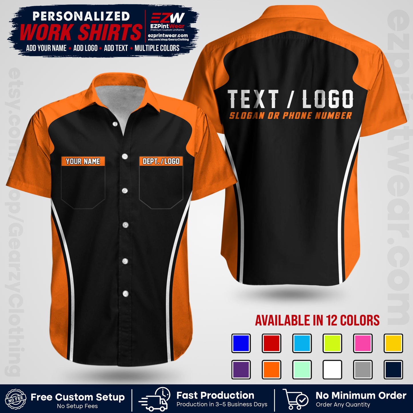 Custom All Over Print Work Uniform Shirt with Name, Logo & Text | Custom Hawaiian Shirt | Company Shirt | Employee Uniform UNF16