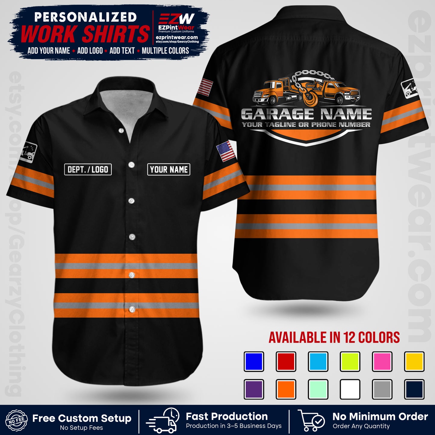 Custom Towing Workwear Uniform | Personalized Tow Truck Shirt | Non-Reflective Safety Stripe Apparel | Custom Towing Shirt | Tow Truck Apparel TW03