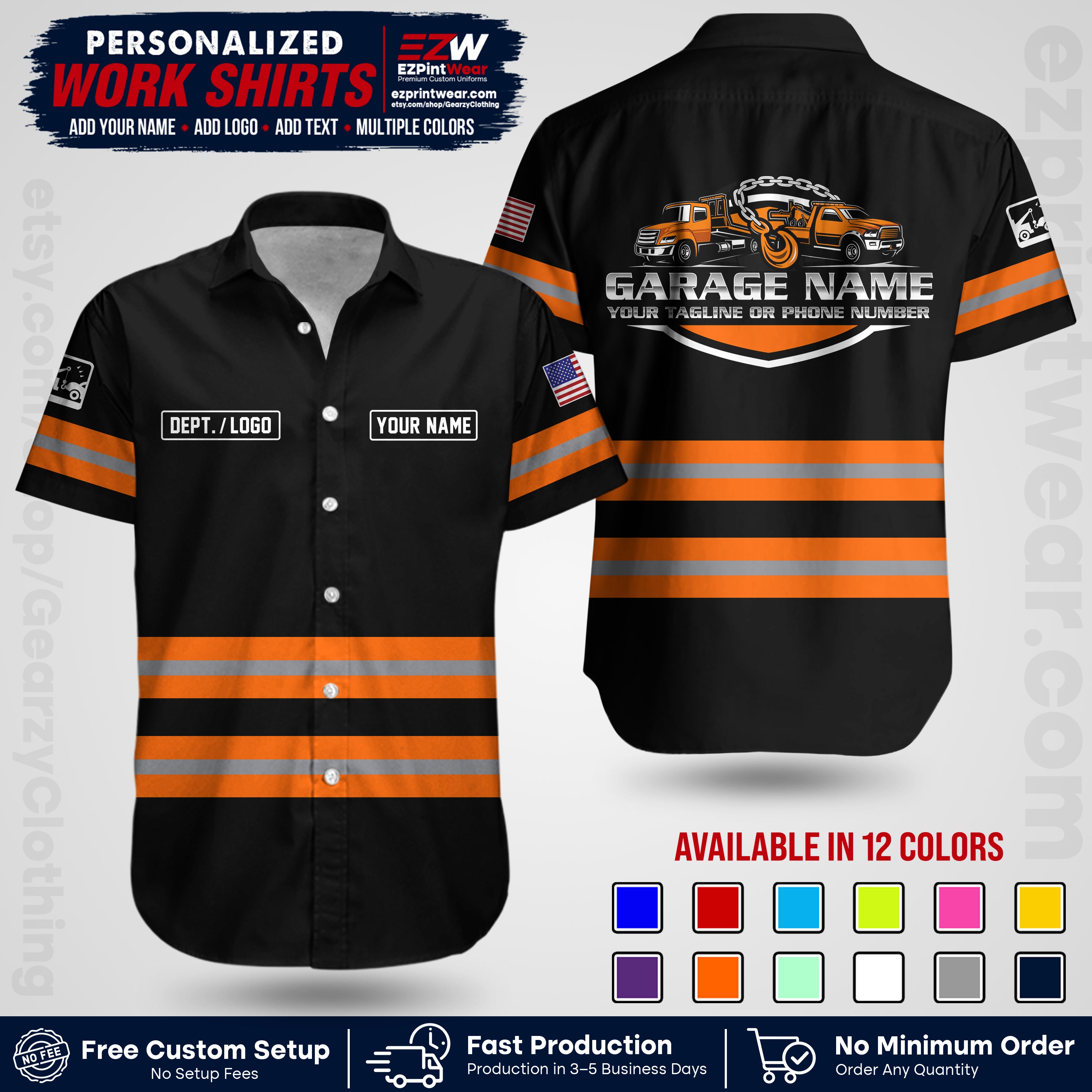 Custom Towing Workwear Uniform | Personalized Tow Truck Shirt | Non-Reflective Safety Stripe Apparel | Custom Towing Shirt | Tow Truck Apparel TW03