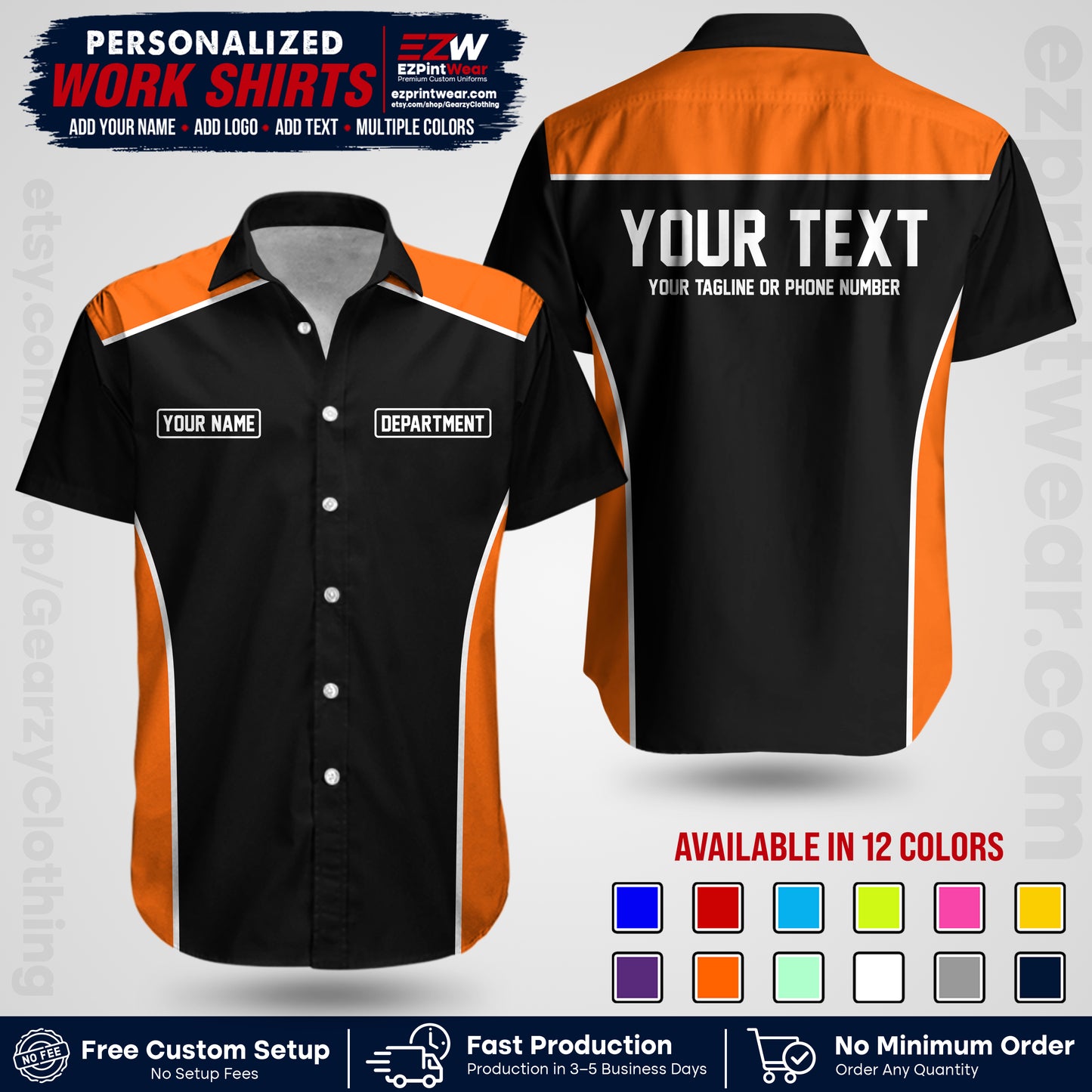 Custom All Over Print Work Uniform Shirt with Name, Logo & Text | Custom Hawaiian Shirt | Company Shirt | Employee Uniform UNF12