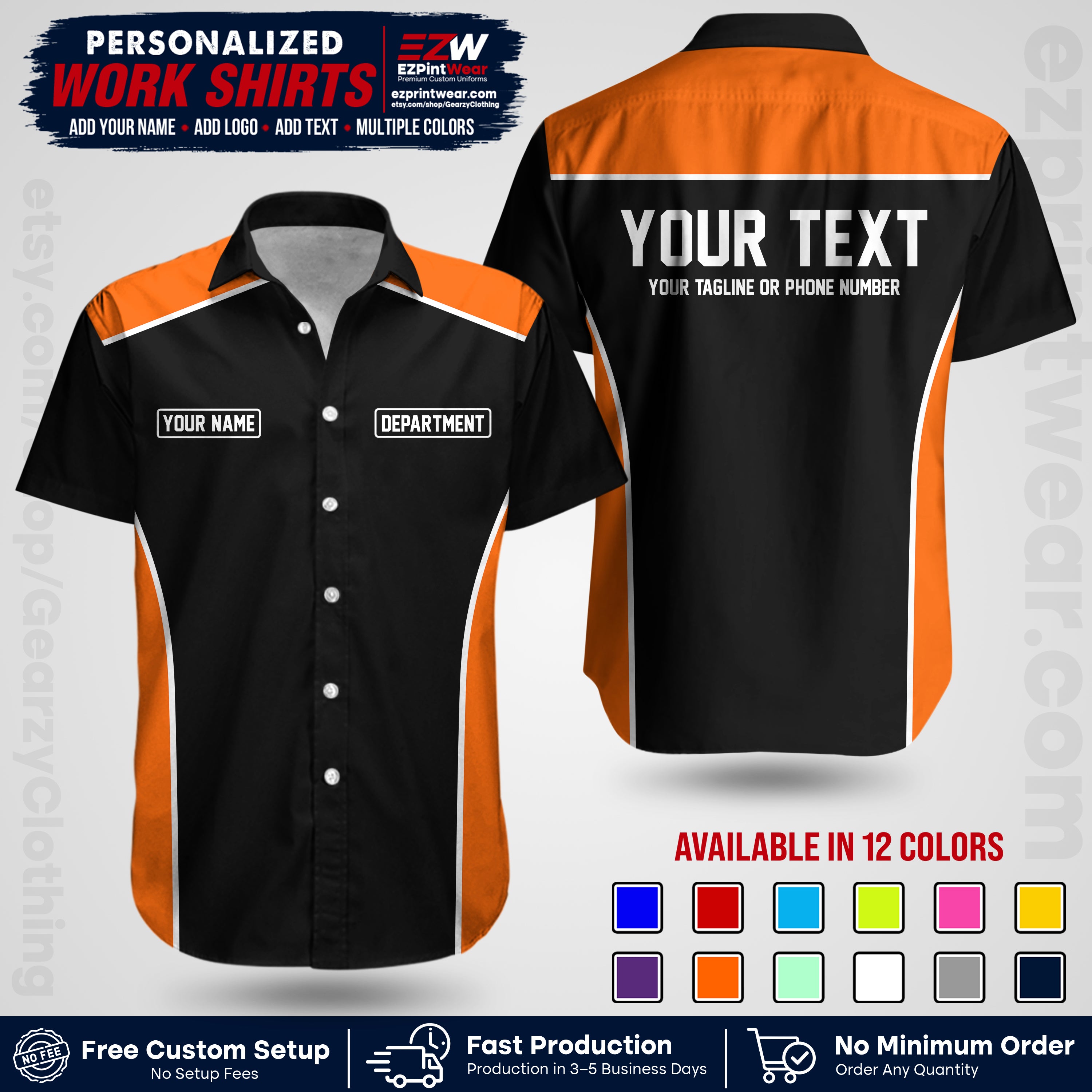 Custom All Over Print Work Uniform Shirt with Name, Logo & Text | Custom Hawaiian Shirt | Company Shirt | Employee Uniform UNF12
