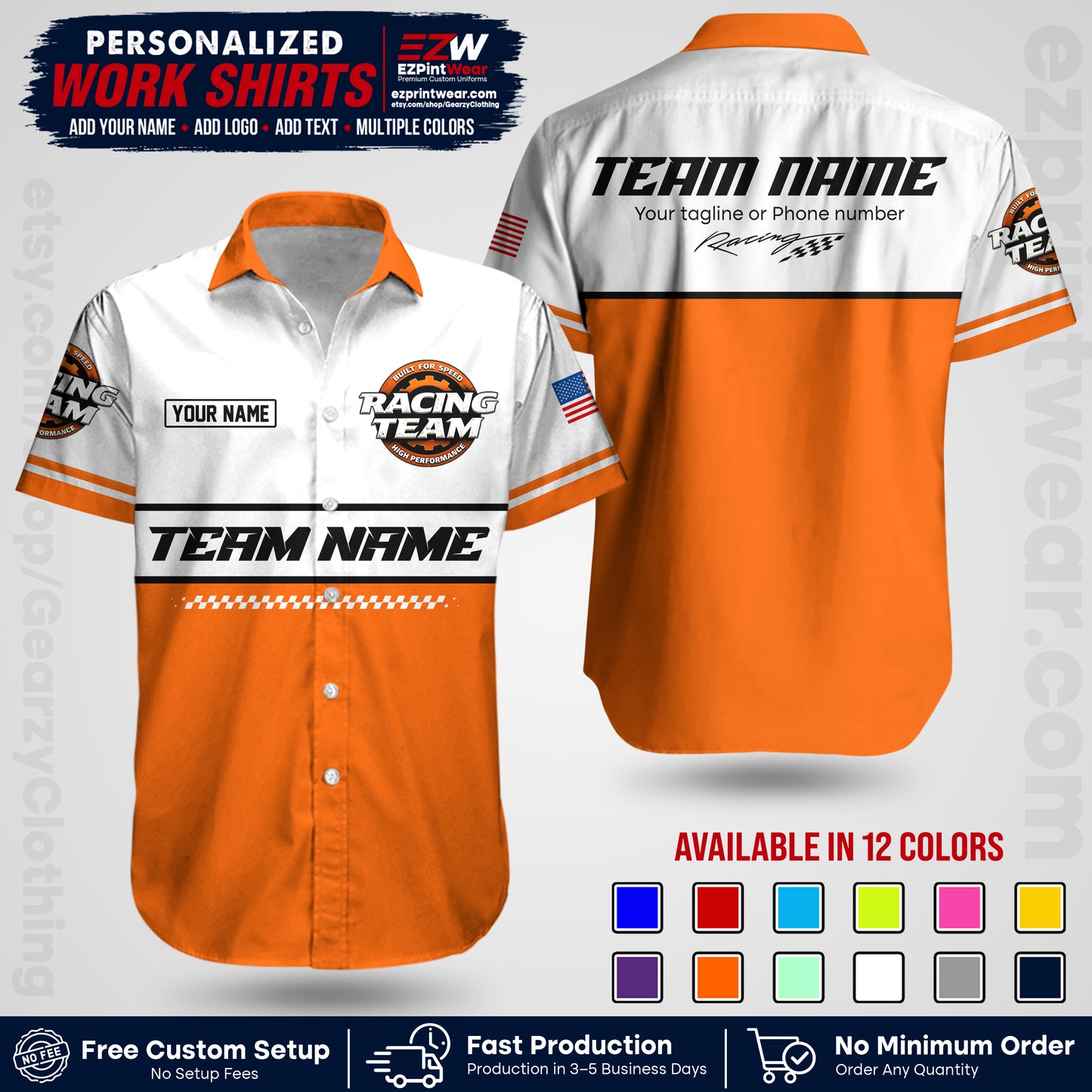 Custom Racing Shirt with Name, Logo & Text | Race Team Uniform | Crew Apparel RC12