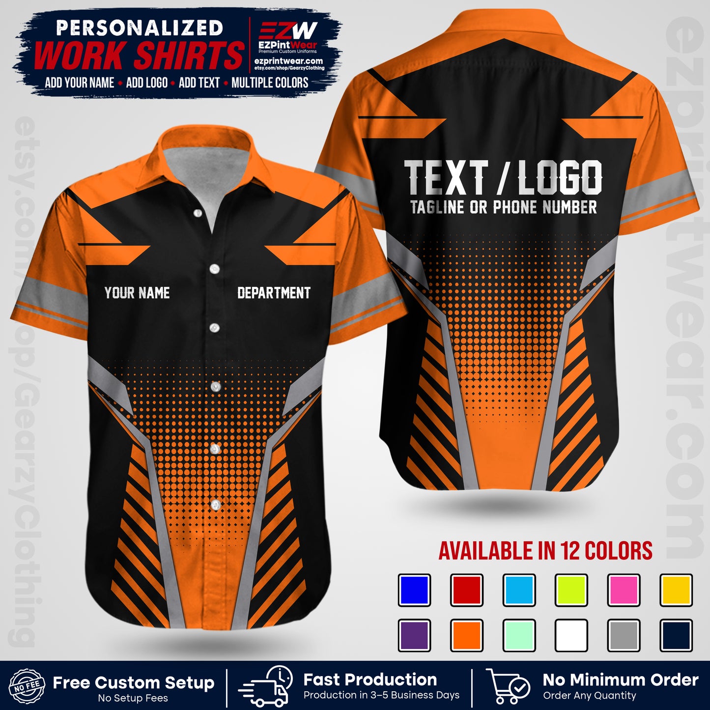 Custom All Over Print Work Uniform Shirt with Name, Logo & Text | Custom Hawaiian Shirt | Company Shirt | Employee Uniform UNF06