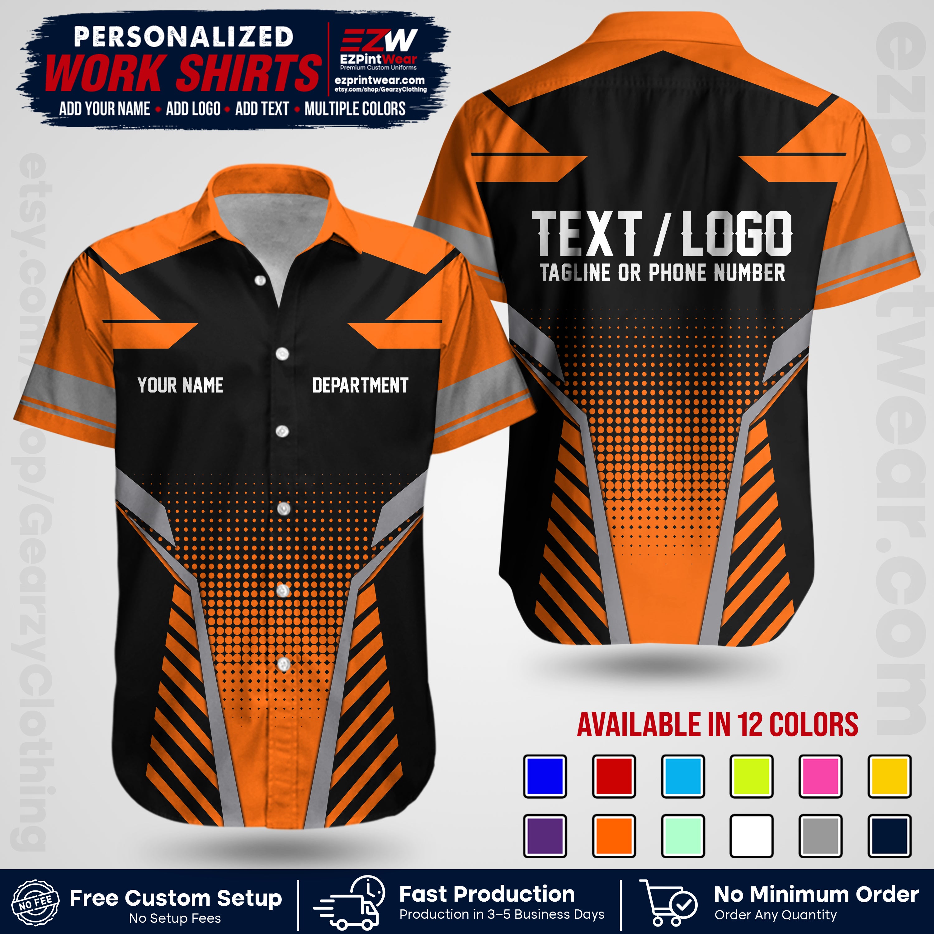 Custom All Over Print Work Uniform Shirt with Name, Logo & Text | Custom Hawaiian Shirt | Company Shirt | Employee Uniform UNF06