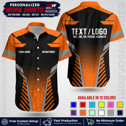 Custom All Over Print Work Uniform Shirt with Name, Logo & Text | Custom Hawaiian Shirt | Company Shirt | Employee Uniform UNF06