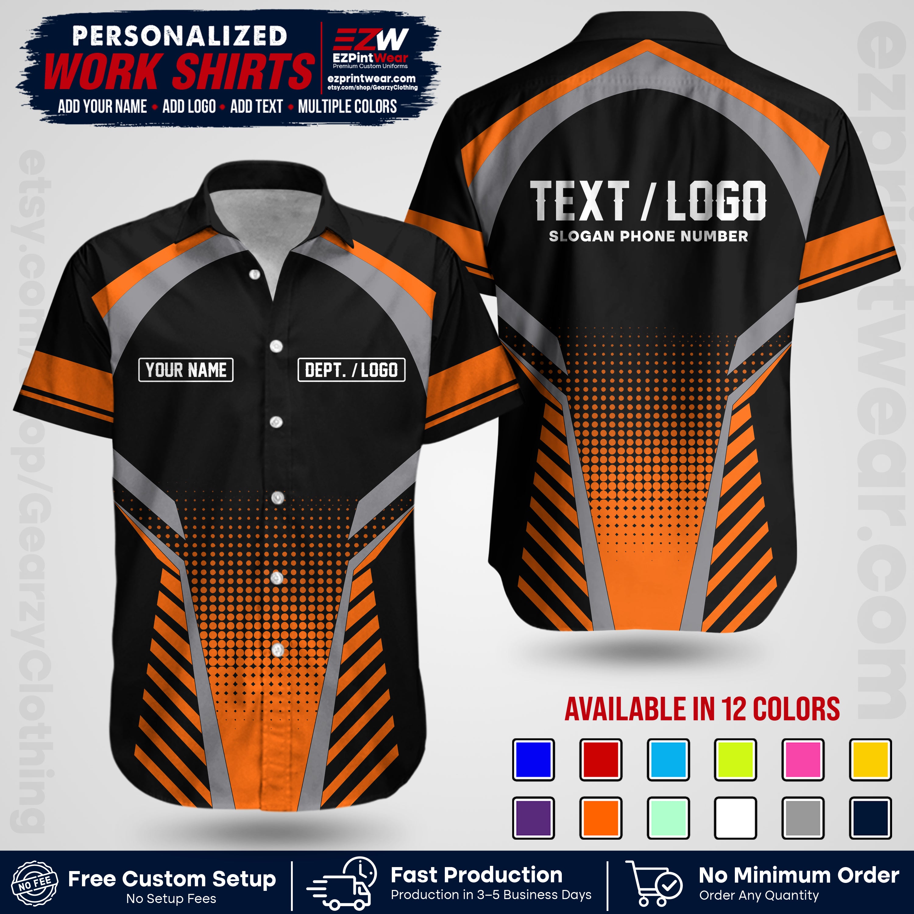 Custom All Over Print Work Uniform Shirt with Name, Logo & Text | Custom Hawaiian Shirt | Company Shirt | Employee Uniform UNF19