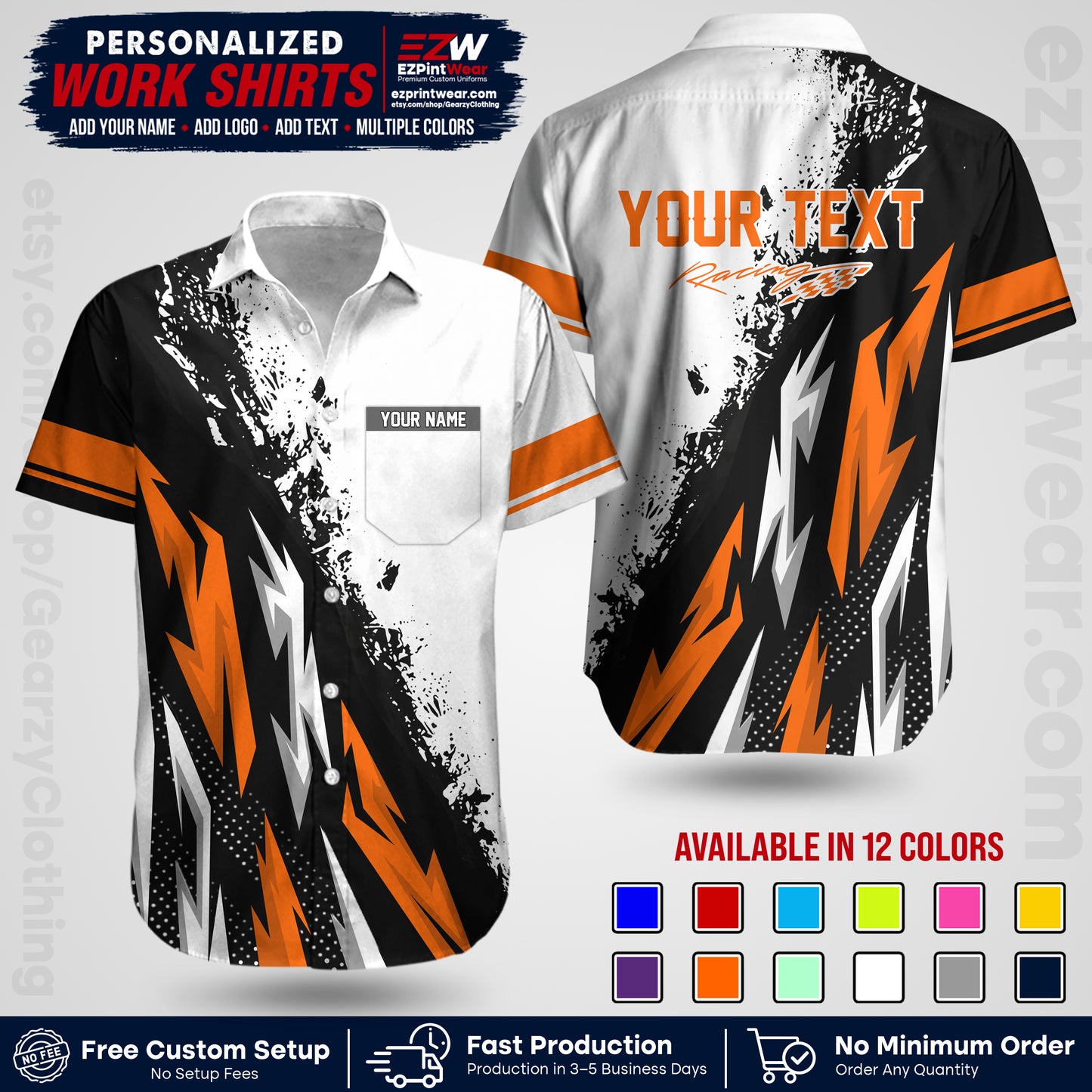 Custom Racing Shirt with Name, Logo & Text | Race Team Uniform | Crew Apparel RC08