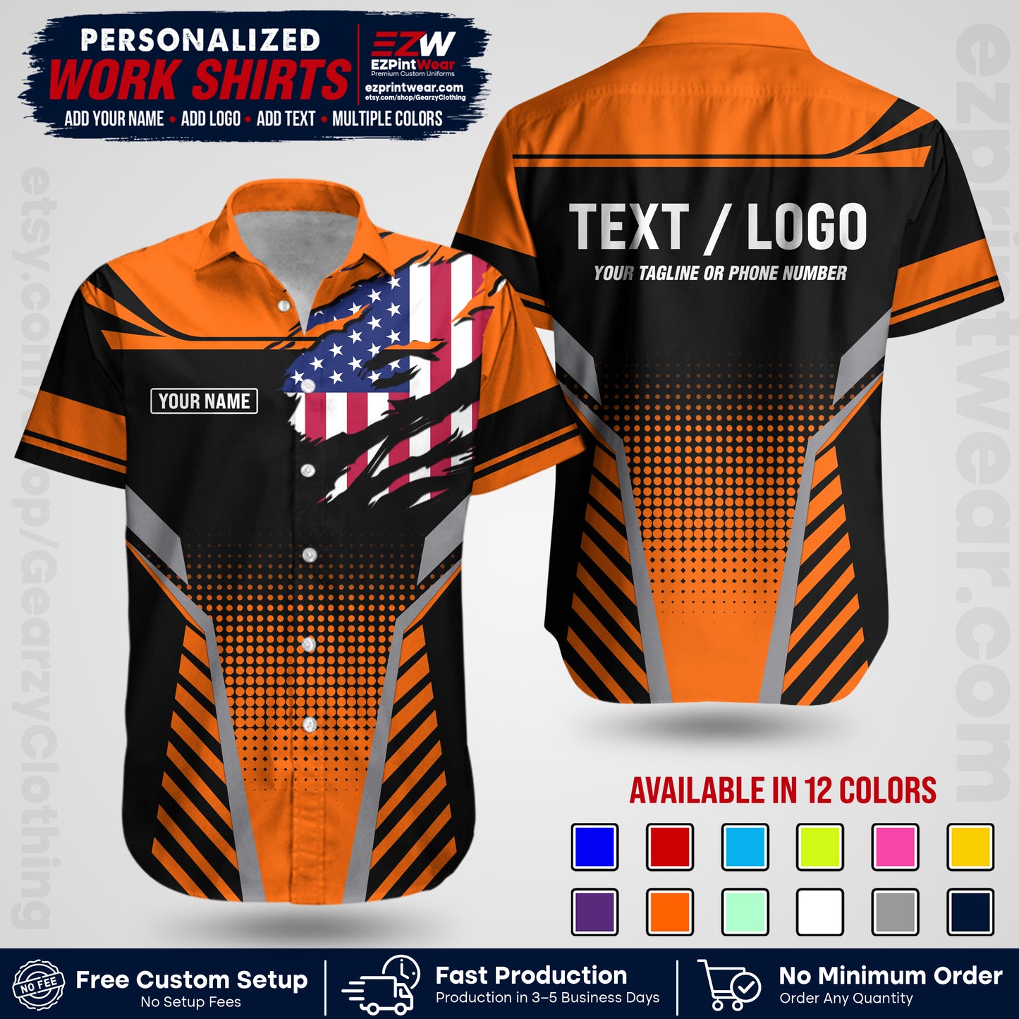 Custom All Over Print Work Uniform Shirt with Name, Logo & Text | Custom Hawaiian Shirt | Company Shirt | Employee Uniform UNF07