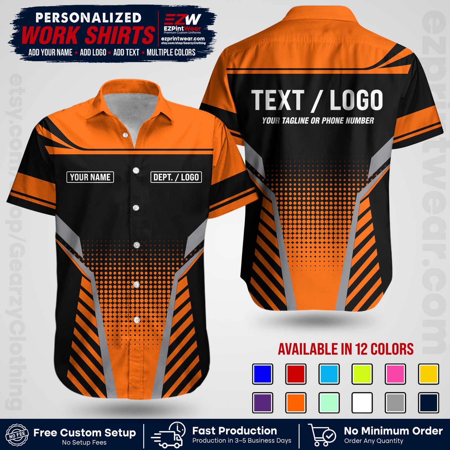 Custom All Over Print Work Uniform Shirt with Name, Logo & Text | Custom Hawaiian Shirt | Company Shirt | Employee Uniform UNF08