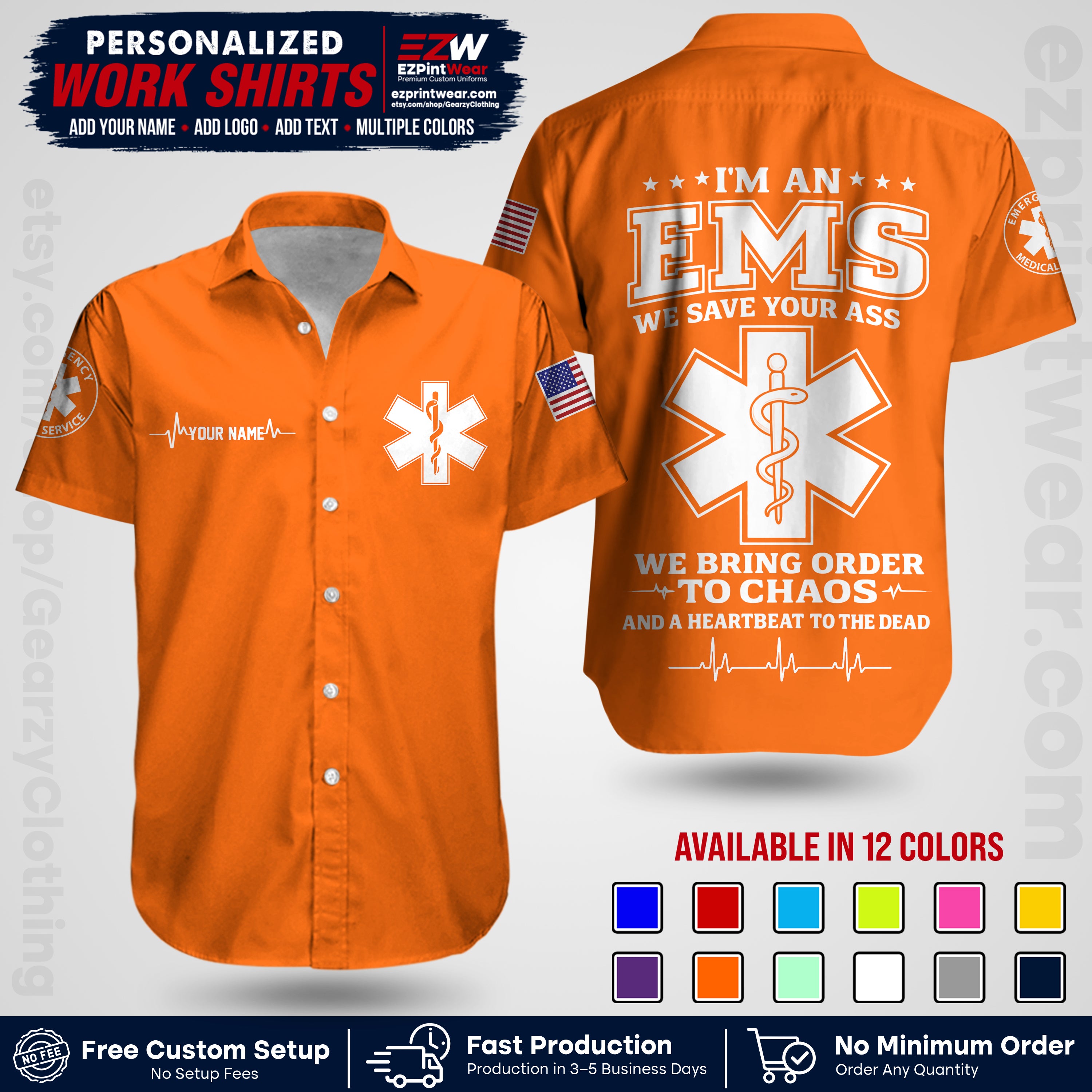 Custom EMS Shirt with Name, Logo & Text | EMS Team Uniform | First Responder Workwear EMSU05