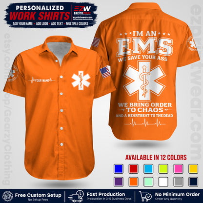 Custom EMS Shirt with Name, Logo & Text | EMS Team Uniform | First Responder Workwear EMSU05