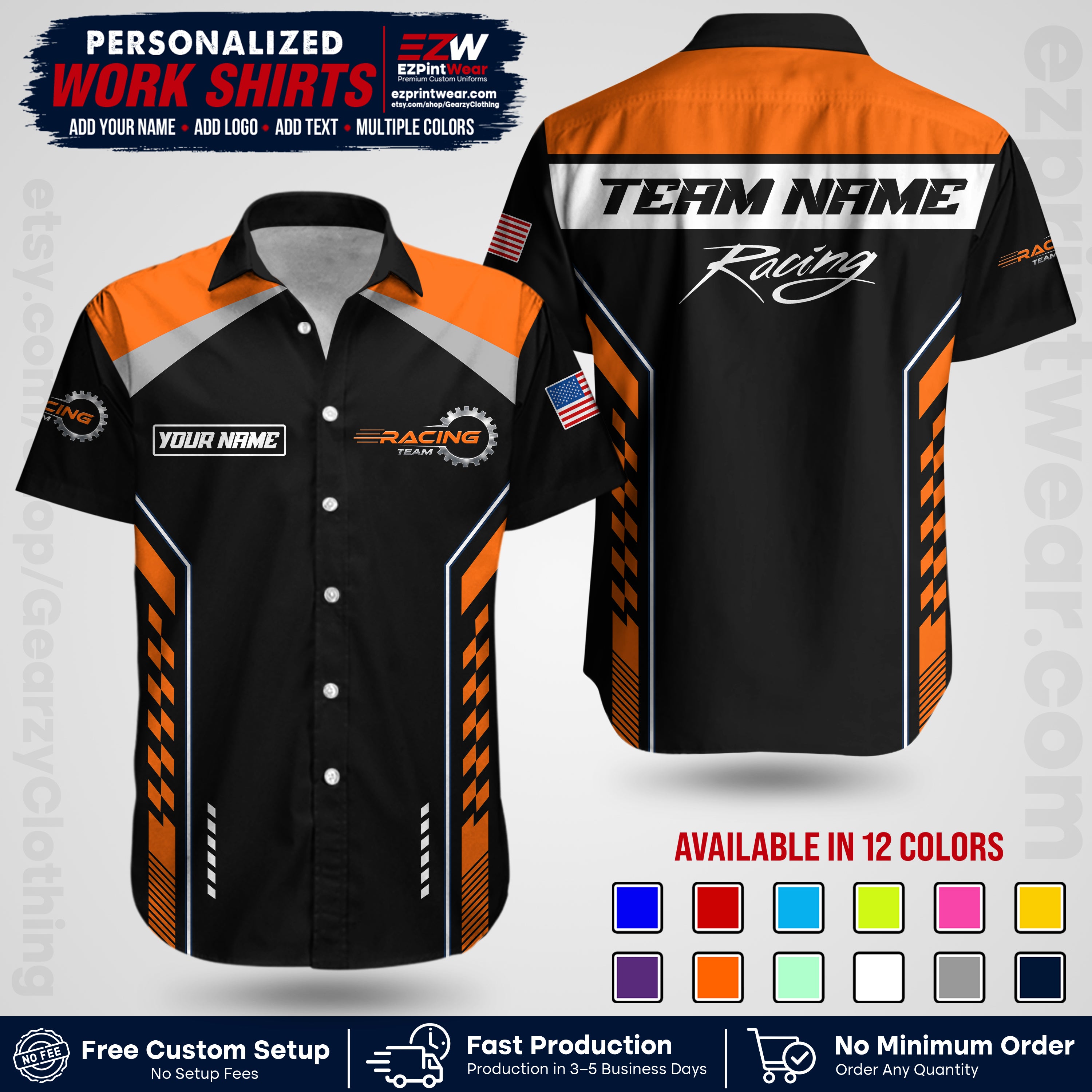 Custom Racing Shirt with Name, Logo & Text | Race Team Uniform | Crew Apparel RC13