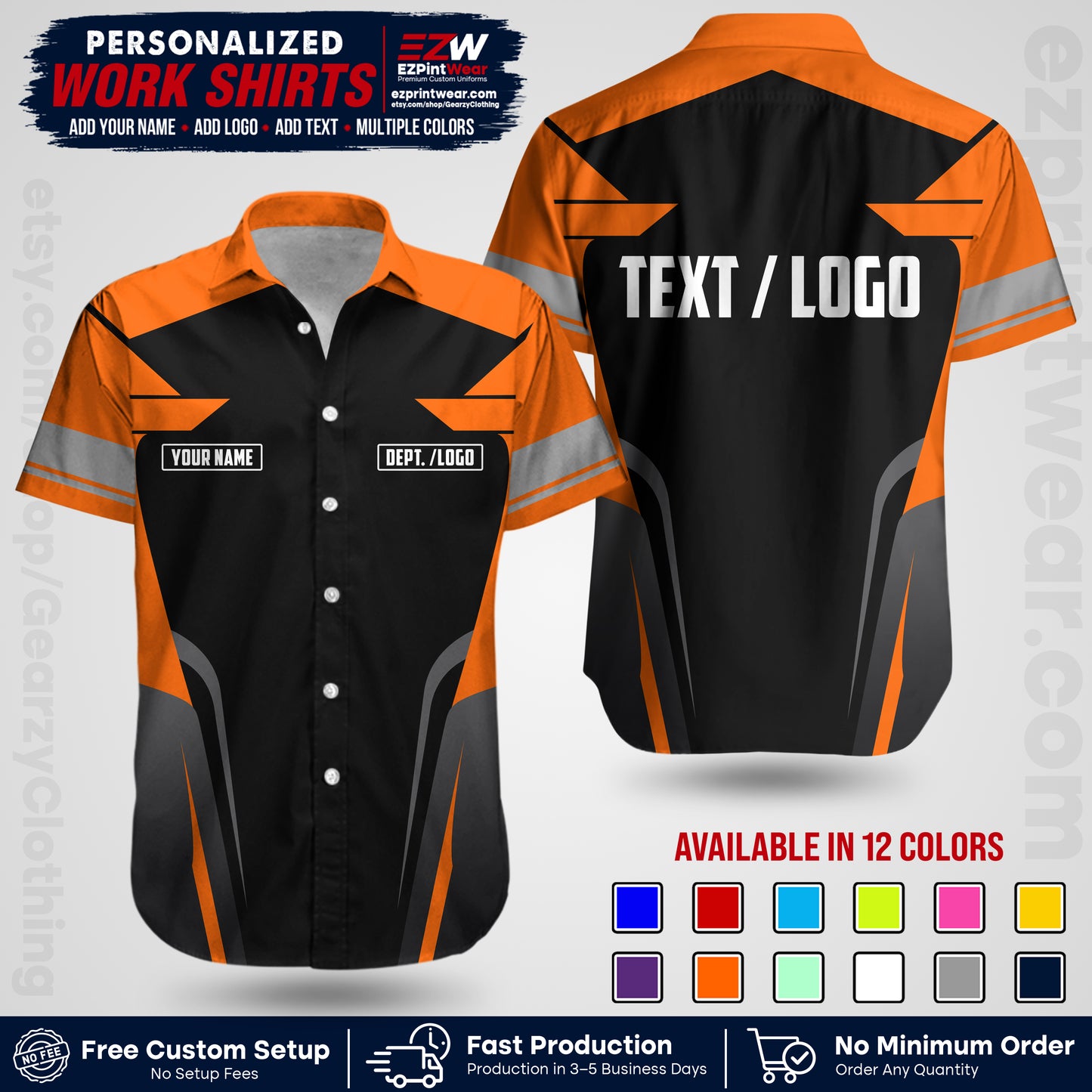 Custom All Over Print Work Uniform Shirt with Name, Logo & Text | Custom Hawaiian Shirt | Company Shirt | Employee Uniform UNF01