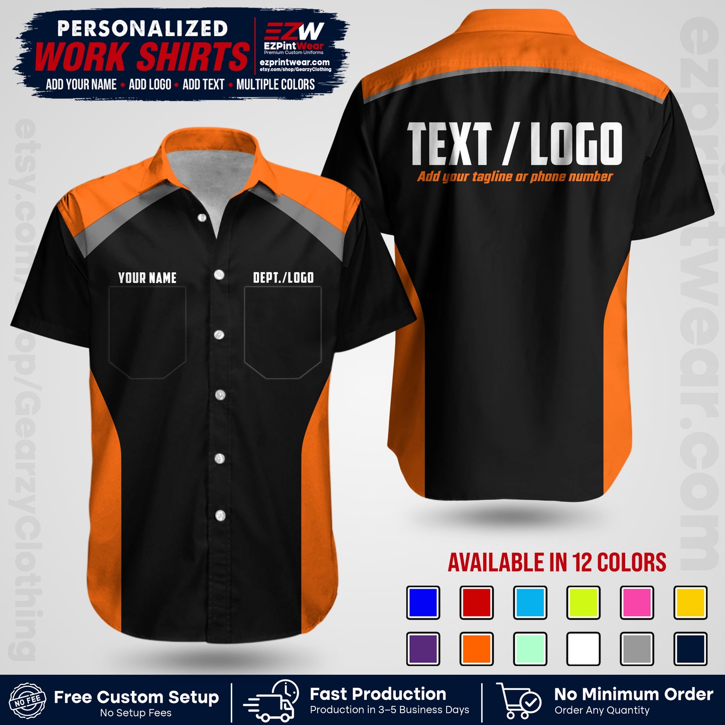 Custom All Over Print Work Uniform Shirt with Name, Logo & Text | Custom Hawaiian Shirt | Company Shirt | Employee Uniform UNF04