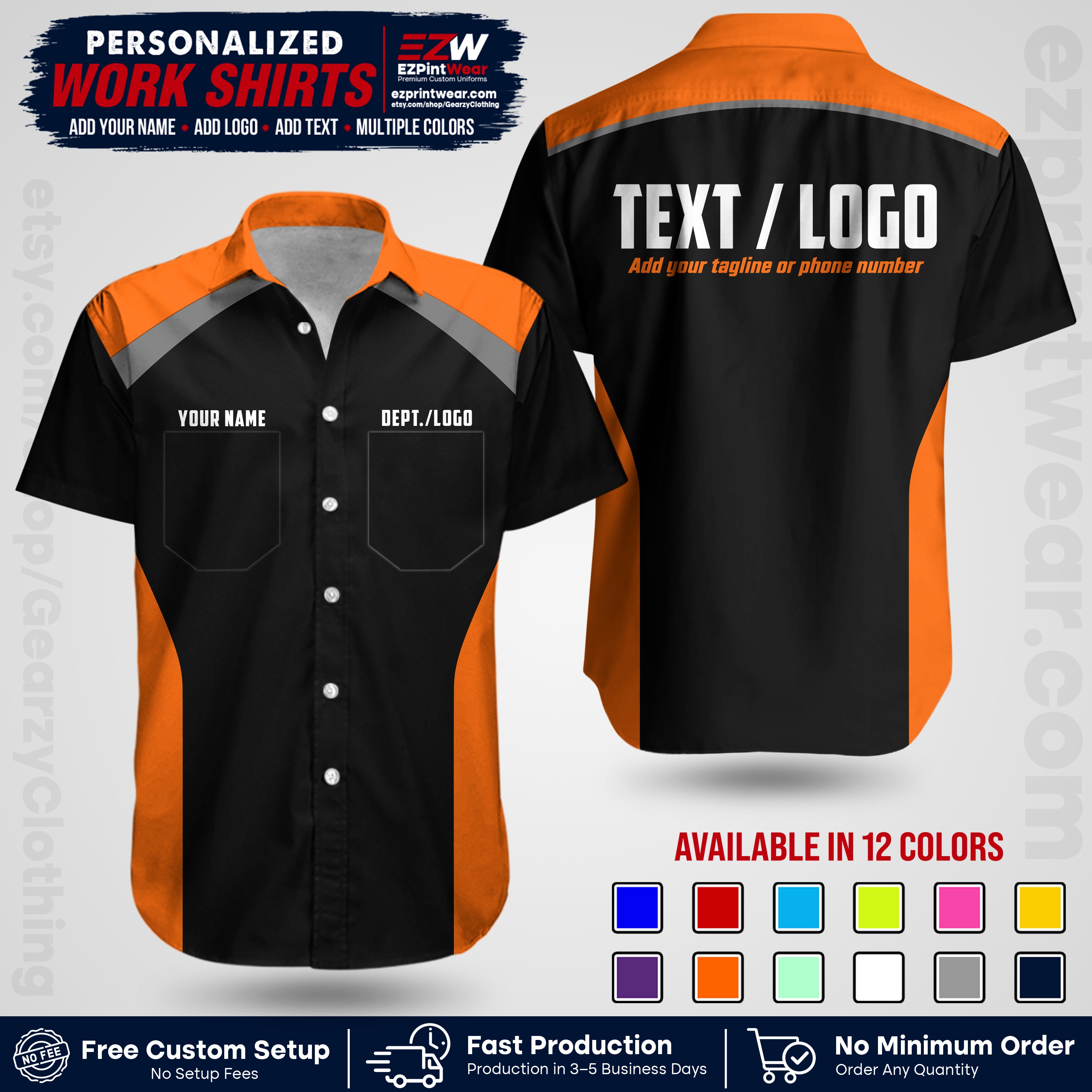 Custom All Over Print Work Uniform Shirt with Name, Logo & Text | Custom Hawaiian Shirt | Company Shirt | Employee Uniform UNF04