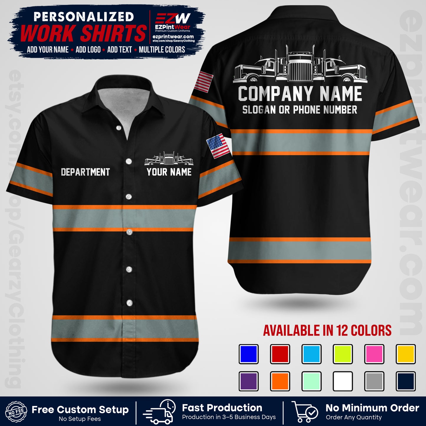 Personalized Truck Driver Workwear Uniform | Custom Safety Stripe Apparel | Non-Reflective Reflective Style Design TW04