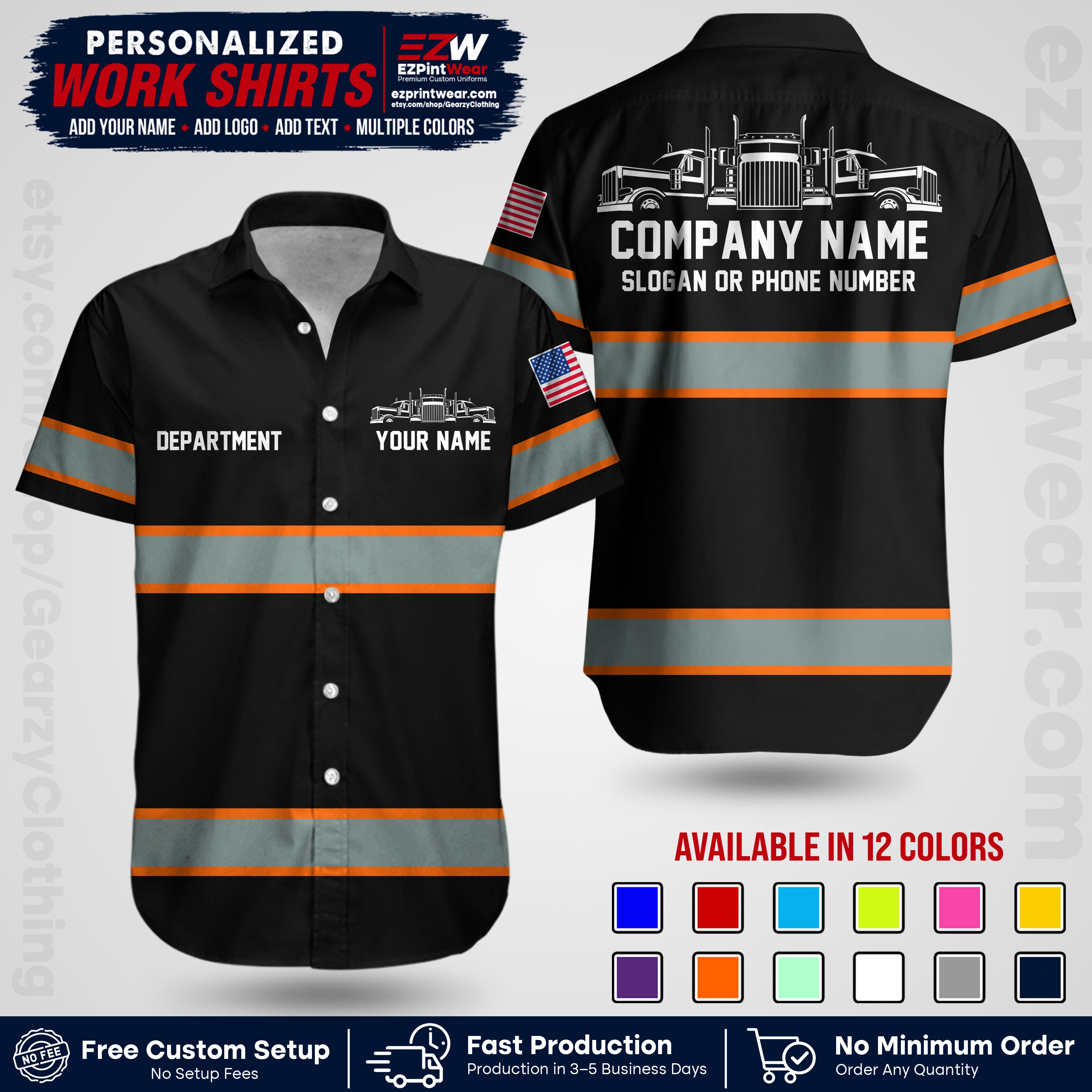 Personalized Truck Driver Workwear Uniform | Custom Safety Stripe Apparel | Non-Reflective Reflective Style Design TW04