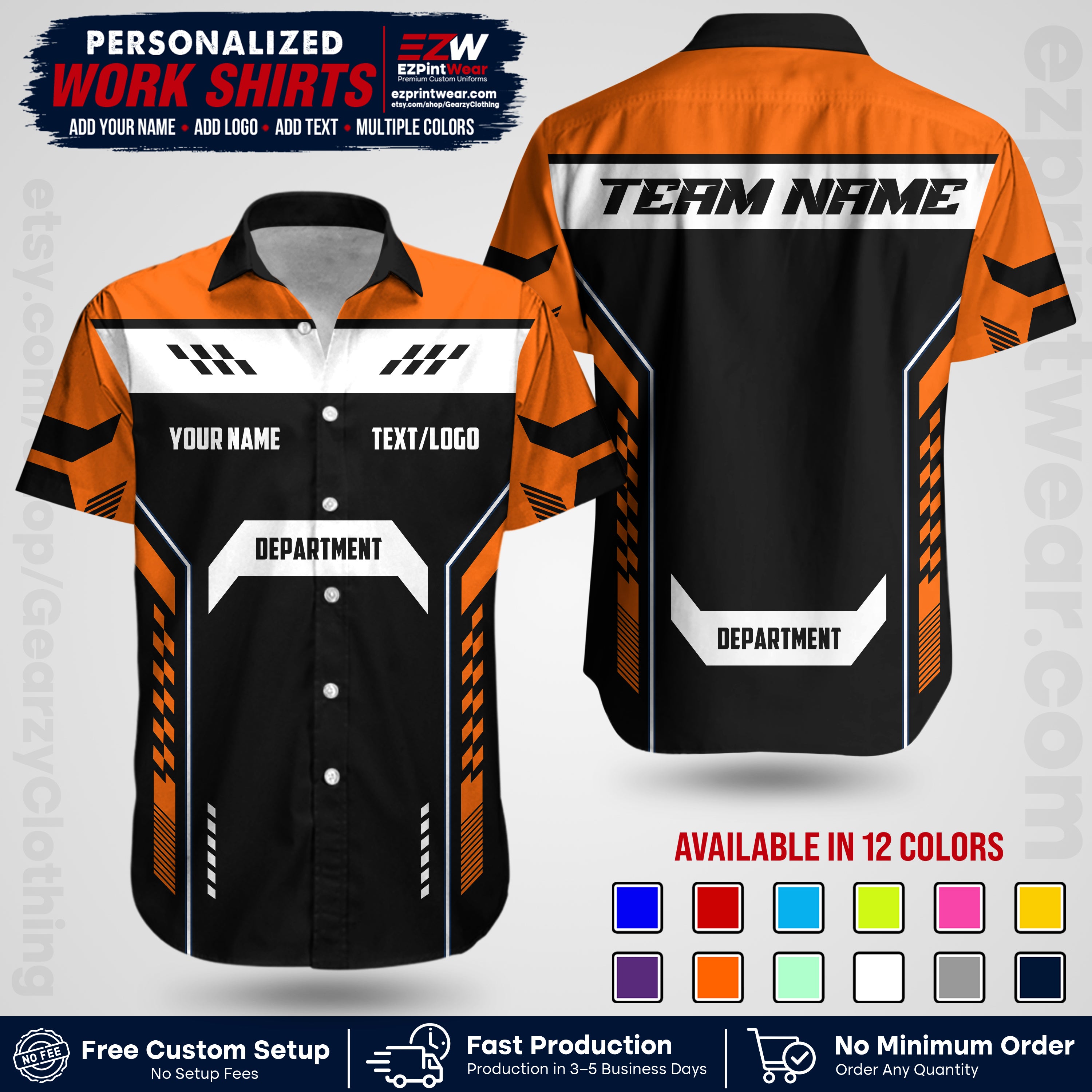 Custom All Over Print Work Uniform Shirt with Name, Logo & Text | Custom Hawaiian Shirt | Company Shirt | Employee Uniform UNF18