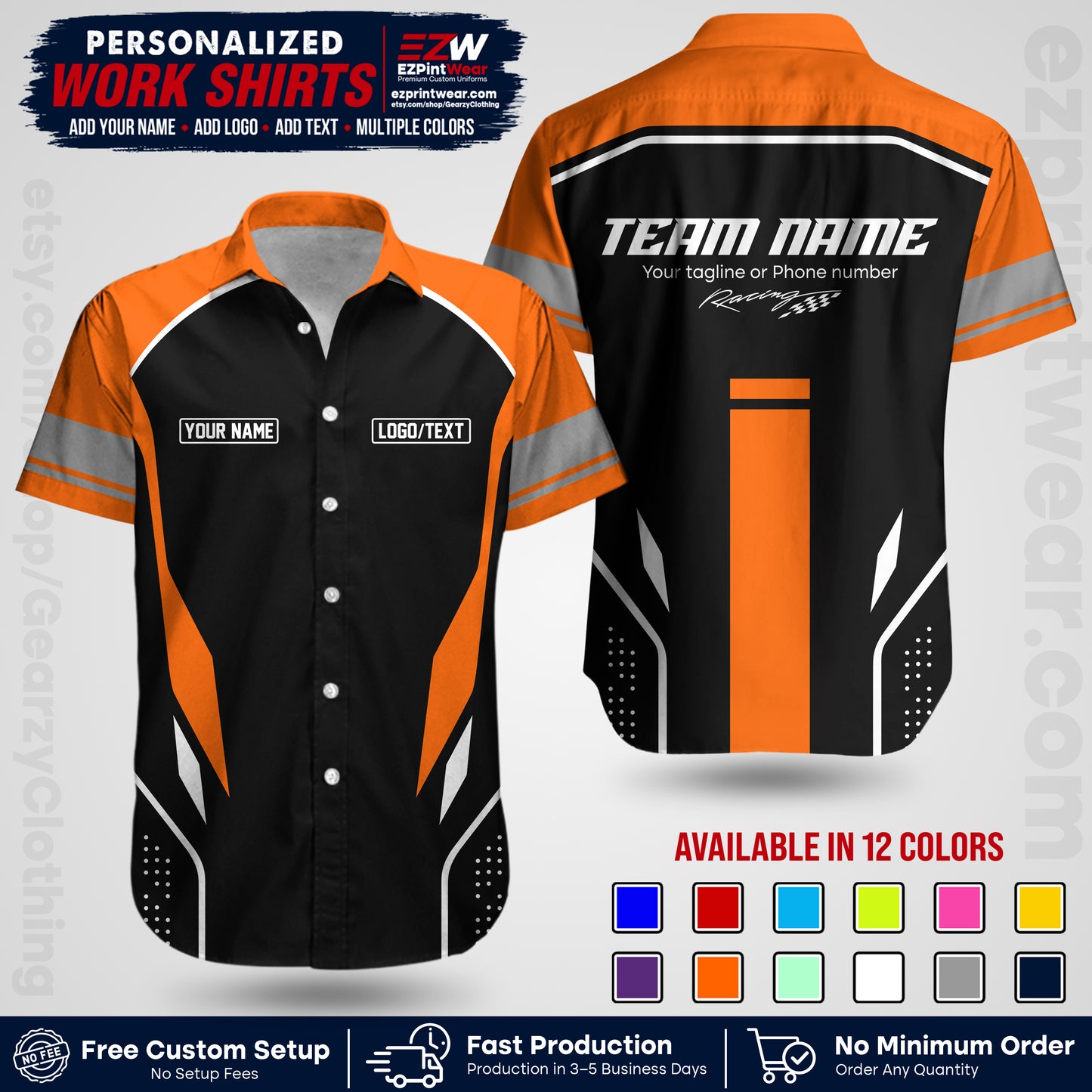 Custom Racing Shirt with Name, Logo & Text | Race Team Uniform | Crew Apparel RC06
