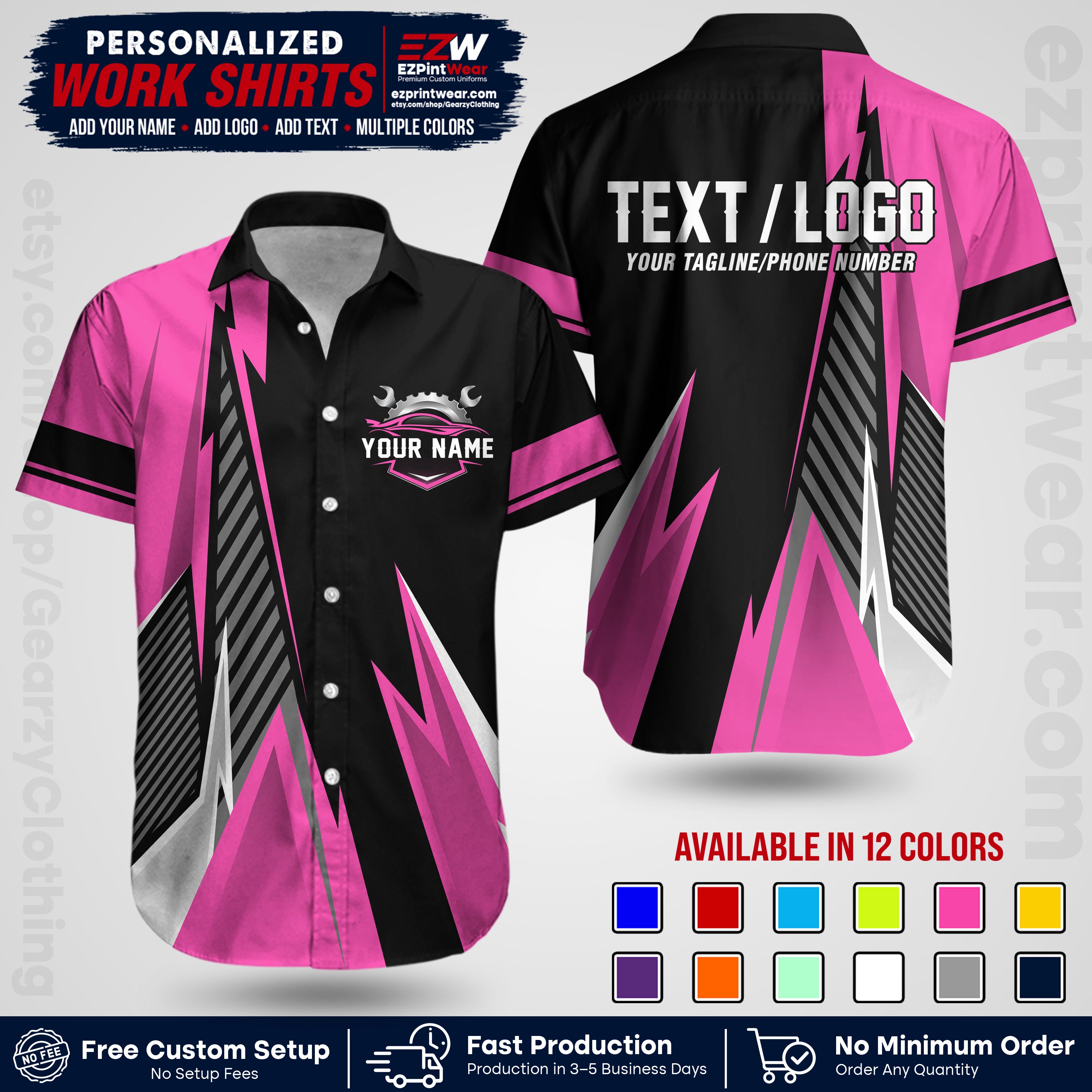 Custom Mechanic Work Shirt with Name, Logo & Text | Auto Shop Uniform | Workwear MCN 01