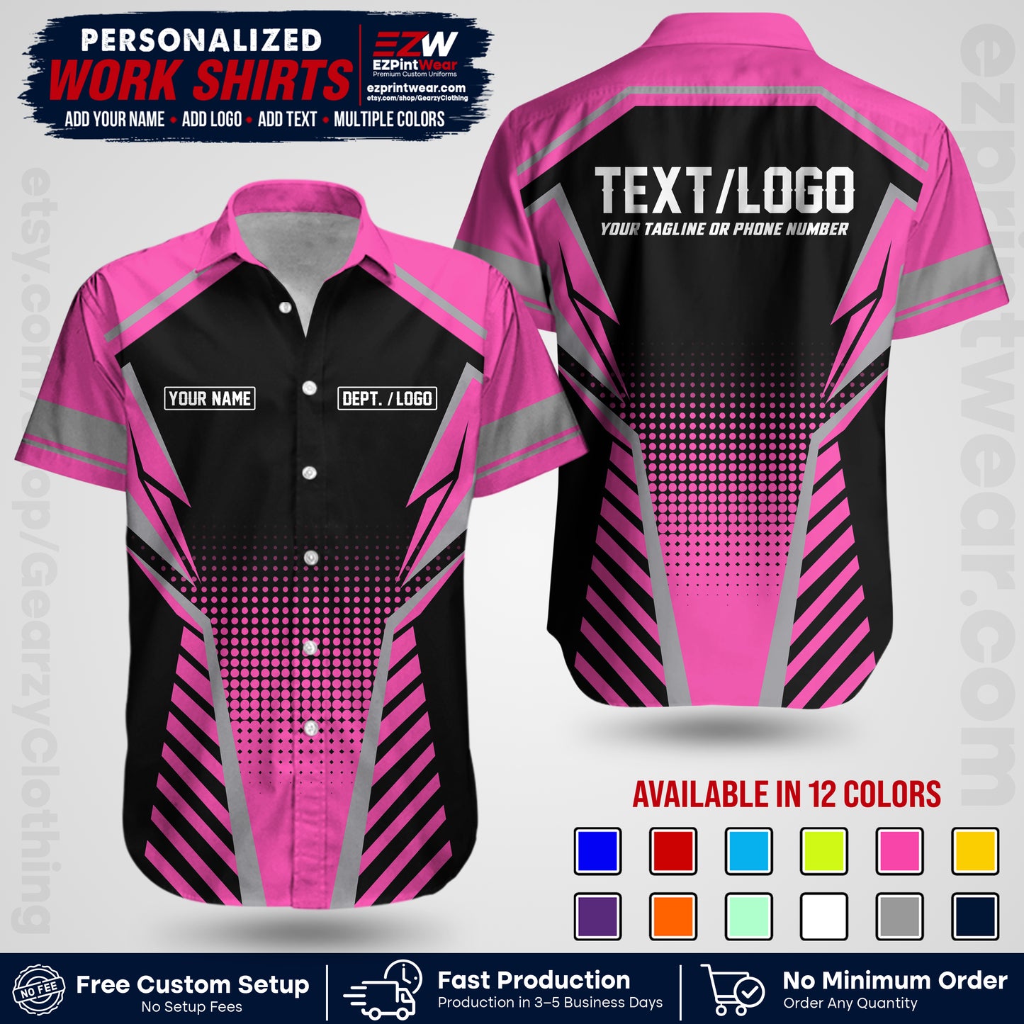 Custom All Over Print Work Uniform Shirt with Name, Logo & Text | Custom Hawaiian Shirt | Company Shirt | Employee Uniform UNF13