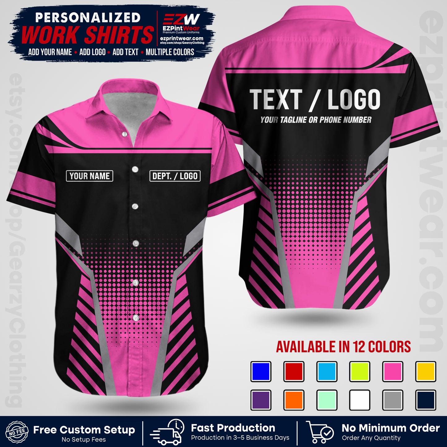 Custom All Over Print Work Uniform Shirt with Name, Logo & Text | Custom Hawaiian Shirt | Company Shirt | Employee Uniform UNF08