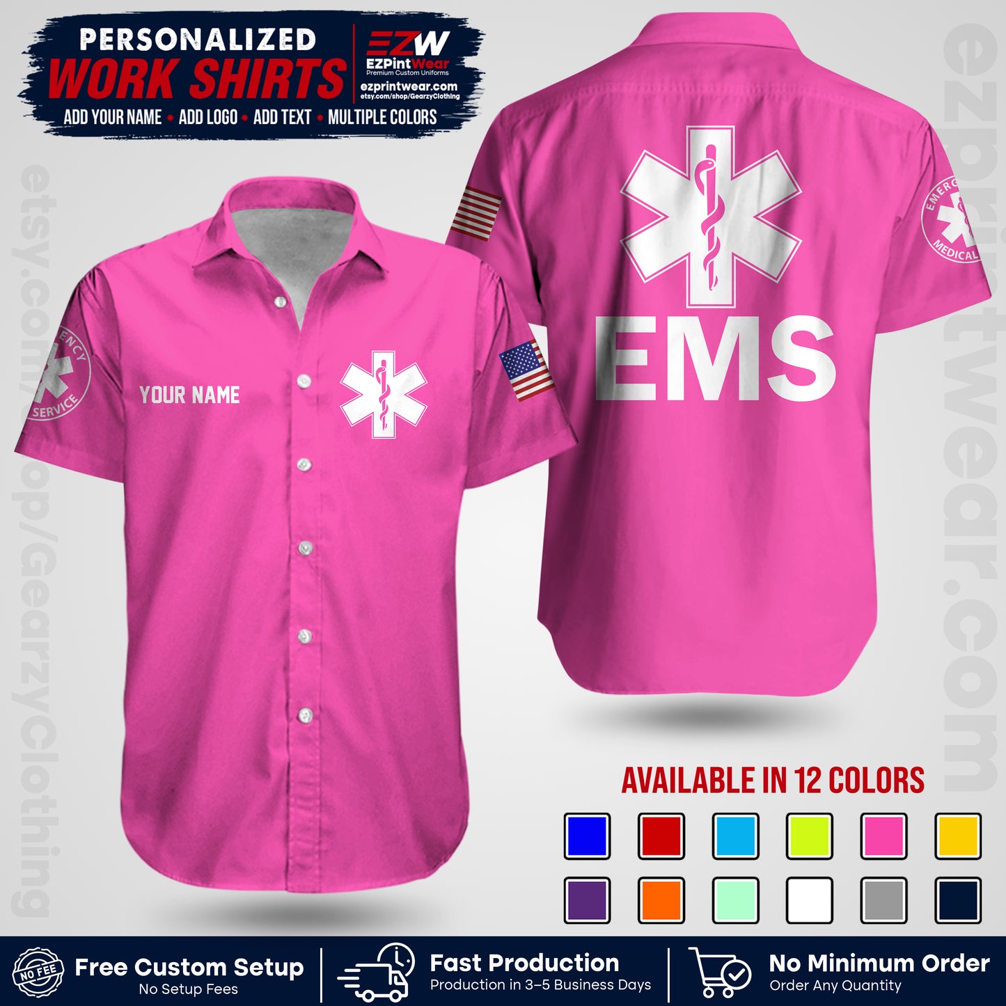Custom EMS Shirt with Name, Logo & Text | EMS Team Uniform | First Responder Workwear EMSU02