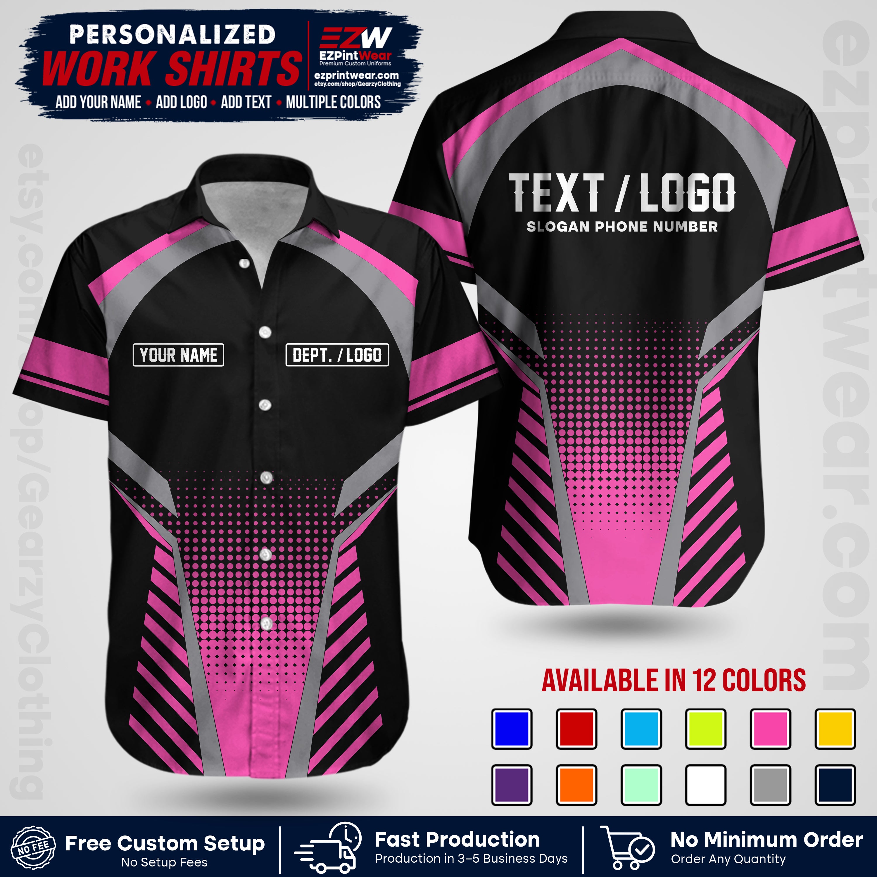 Custom All Over Print Work Uniform Shirt with Name, Logo & Text | Custom Hawaiian Shirt | Company Shirt | Employee Uniform UNF19