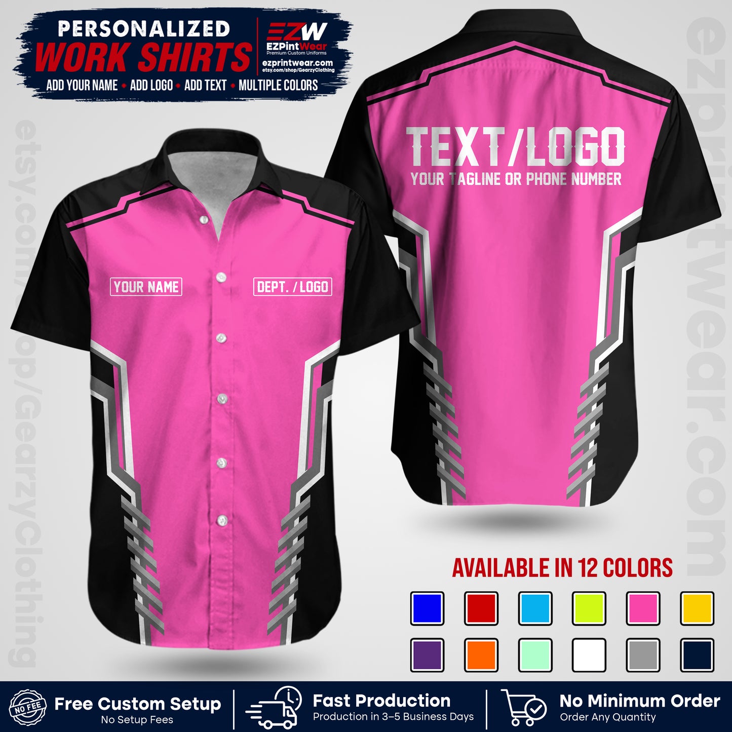 Custom All Over Print Work Uniform Shirt with Name, Logo & Text | Custom Hawaiian Shirt | Company Shirt | Employee Uniform UNF15