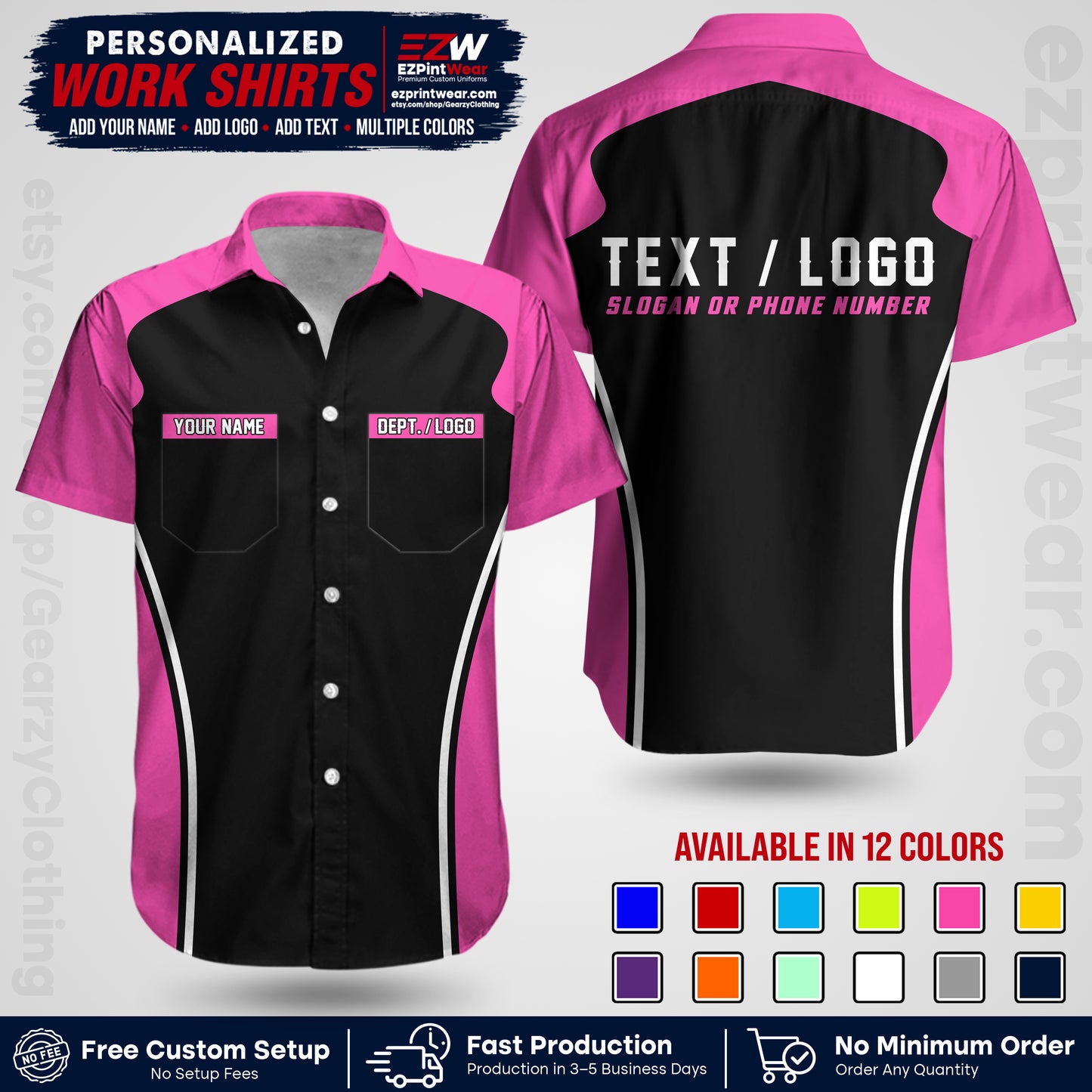 Custom All Over Print Work Uniform Shirt with Name, Logo & Text | Custom Hawaiian Shirt | Company Shirt | Employee Uniform UNF16