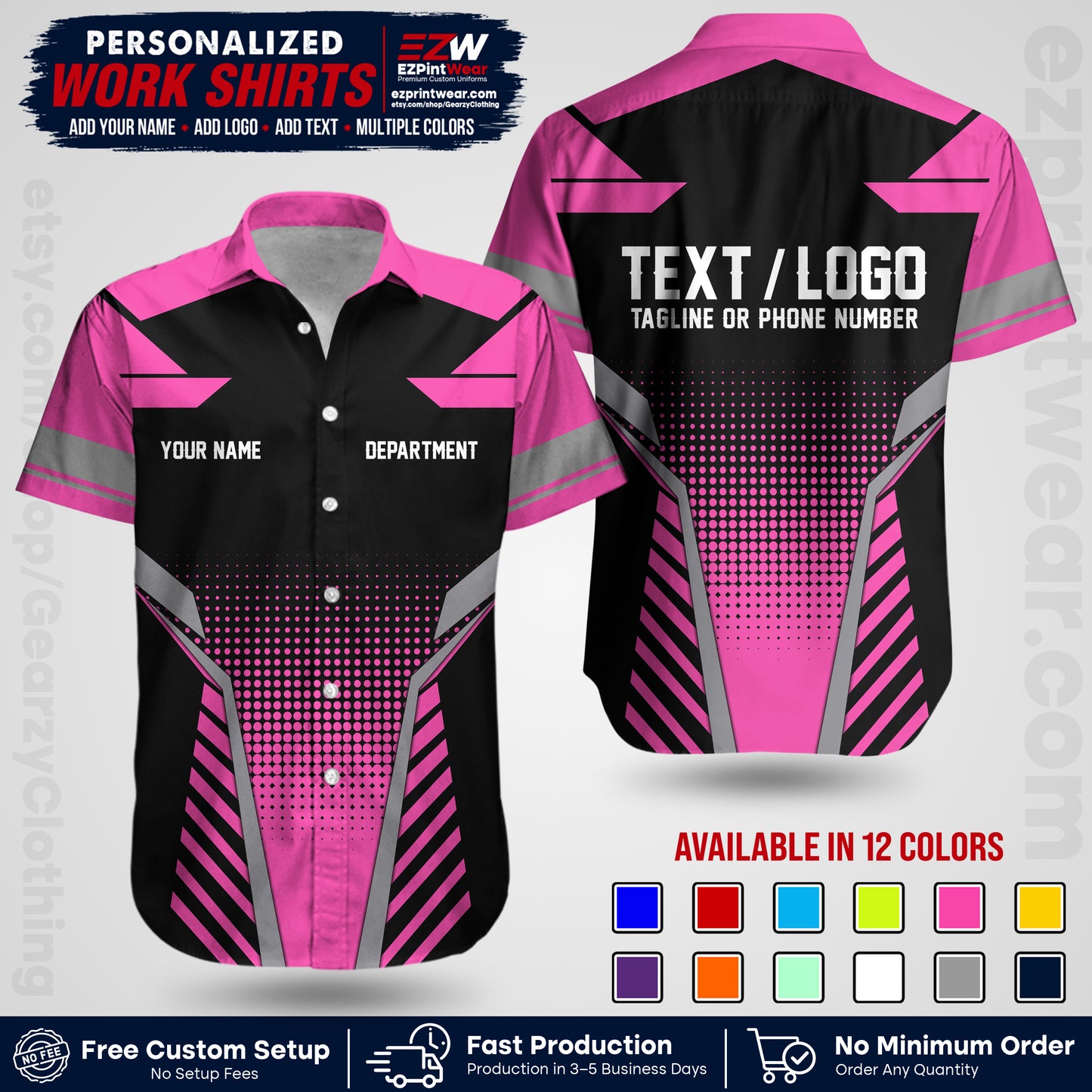 Custom All Over Print Work Uniform Shirt with Name, Logo & Text | Custom Hawaiian Shirt | Company Shirt | Employee Uniform UNF06