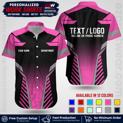 Custom All Over Print Work Uniform Shirt with Name, Logo & Text | Custom Hawaiian Shirt | Company Shirt | Employee Uniform UNF06