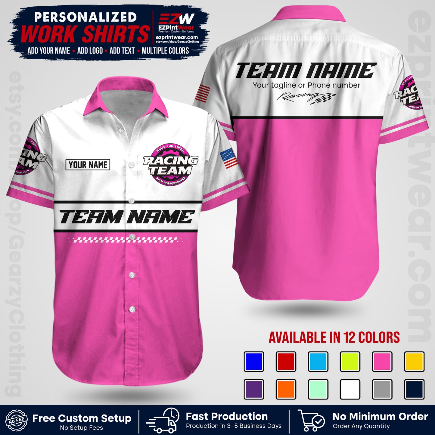 Custom Racing Shirt with Name, Logo & Text | Race Team Uniform | Crew Apparel RC12