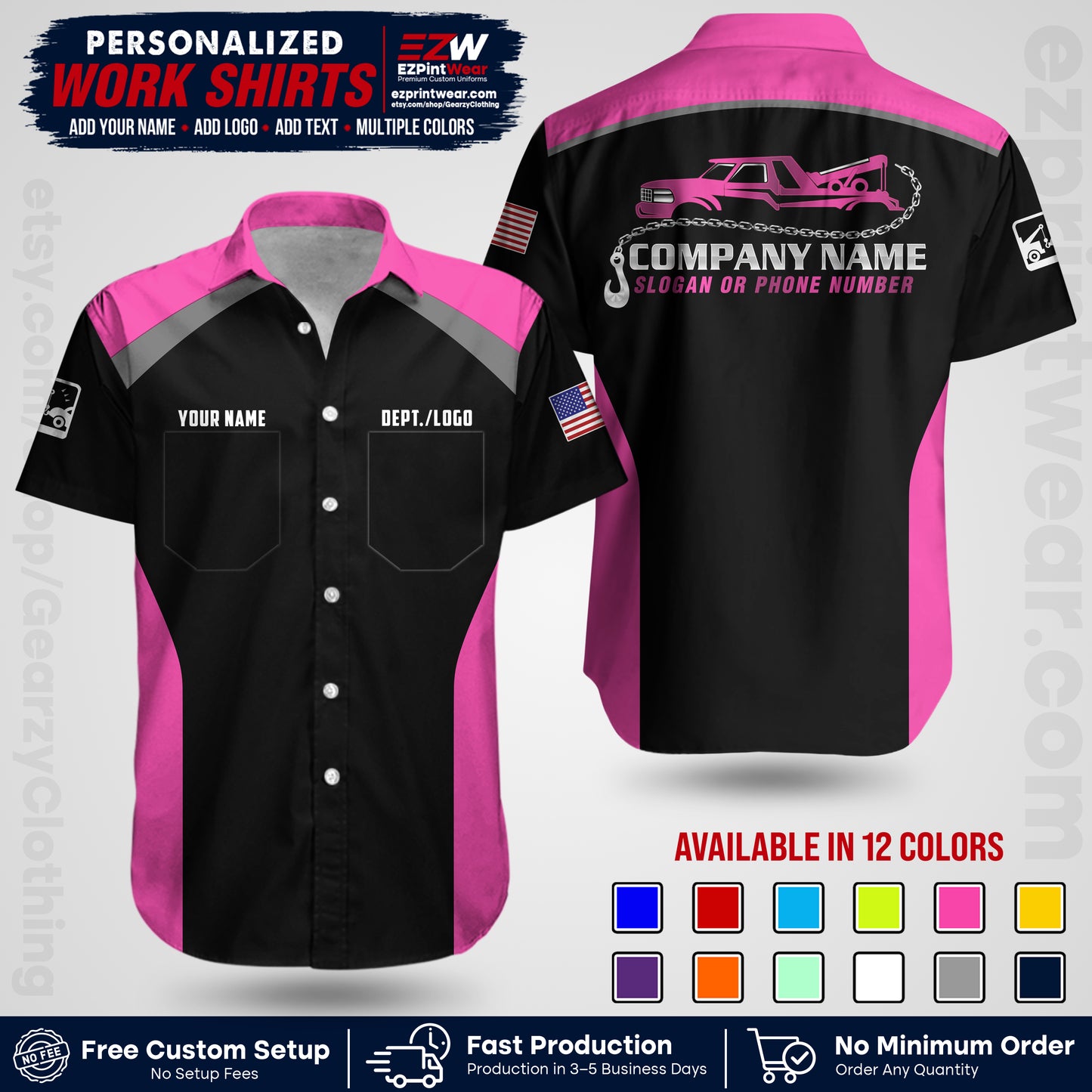 Custom Towing Shirt with Name, Logo & Text | Towing Company Uniform | Workwear TW01
