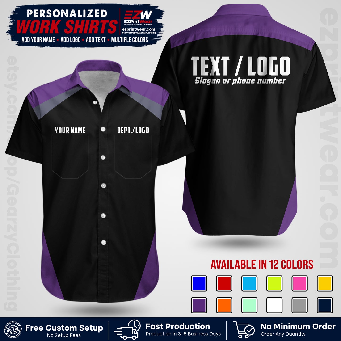 Custom All Over Print Work Uniform Shirt with Name, Logo & Text | Custom Hawaiian Shirt | Company Shirt | Employee Uniform UNF02