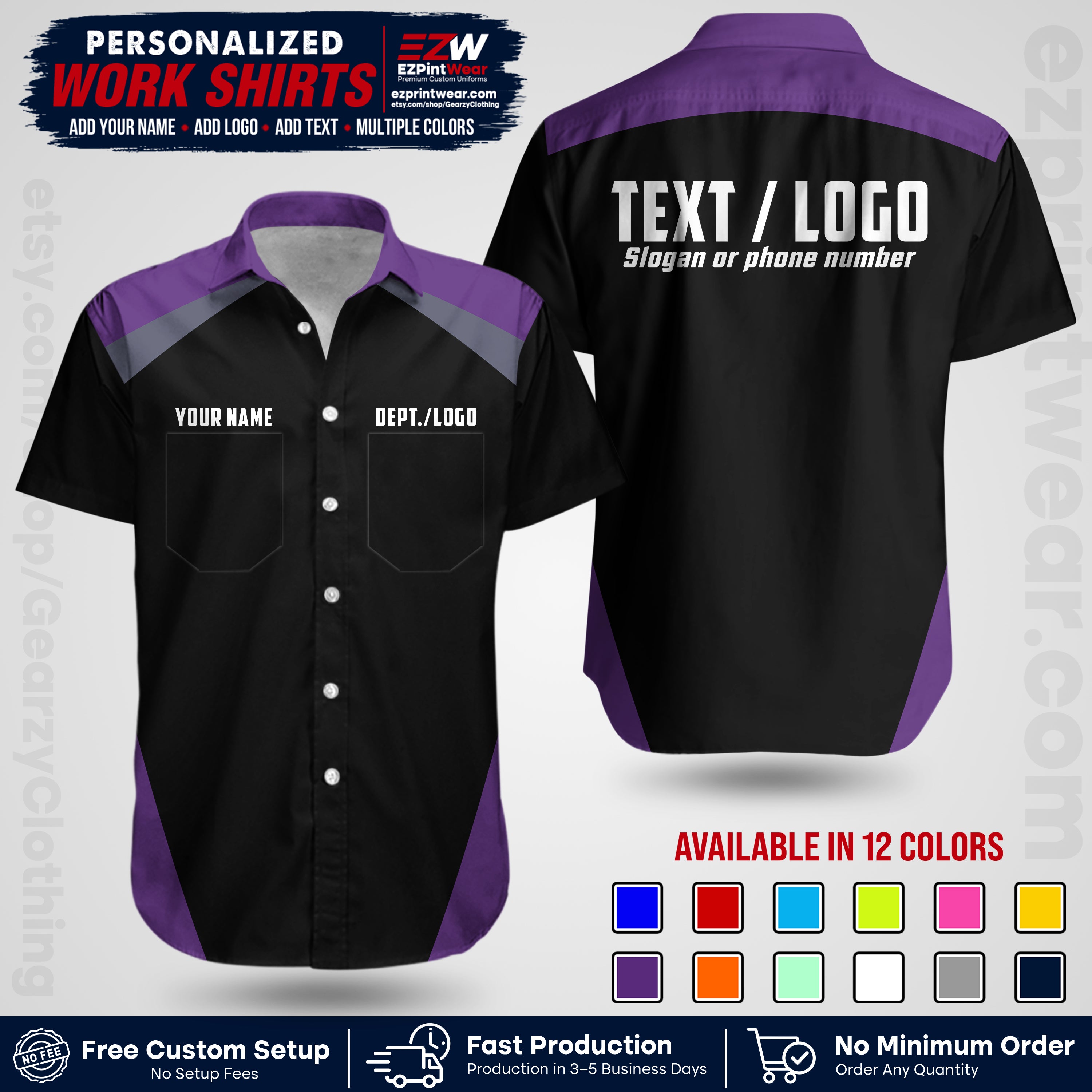 Custom All Over Print Work Uniform Shirt with Name, Logo & Text | Custom Hawaiian Shirt | Company Shirt | Employee Uniform UNF02