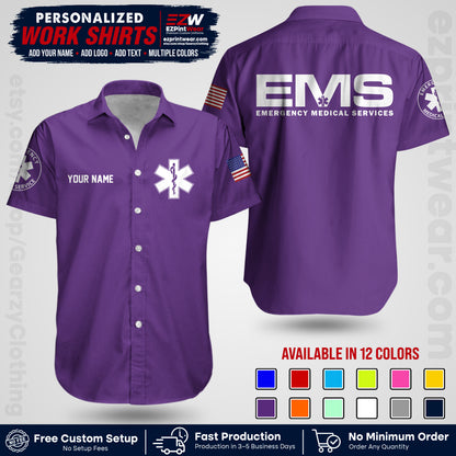 Custom EMS Shirt with Name, Logo & Text | EMS Team Uniform | First Responder Workwear EMSU01