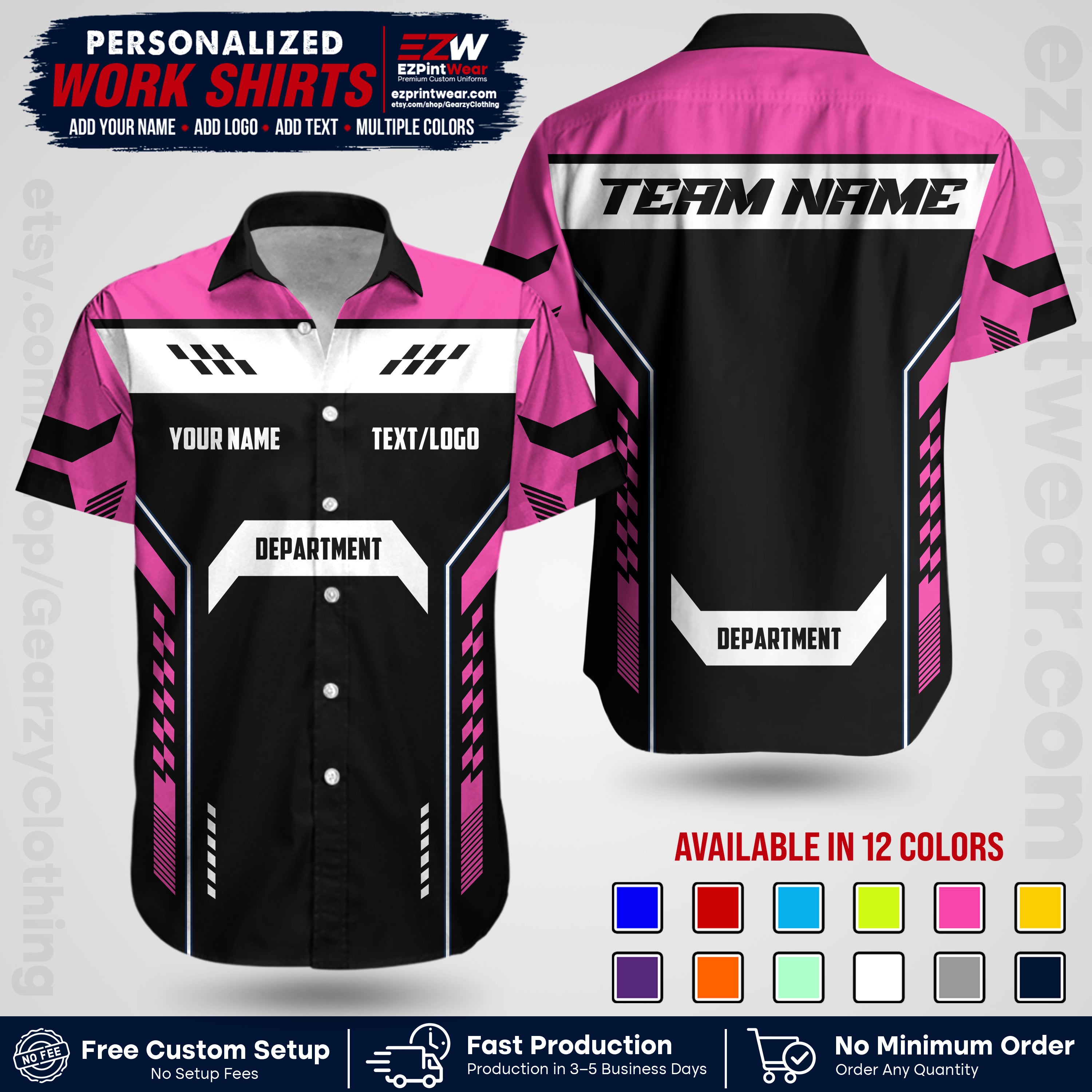Custom All Over Print Work Uniform Shirt with Name, Logo & Text | Custom Hawaiian Shirt | Company Shirt | Employee Uniform UNF18