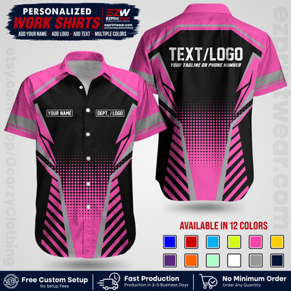 Custom All Over Print Work Uniform Shirt with Name, Logo & Text | Custom Hawaiian Shirt | Company Shirt | Employee Uniform UNF14