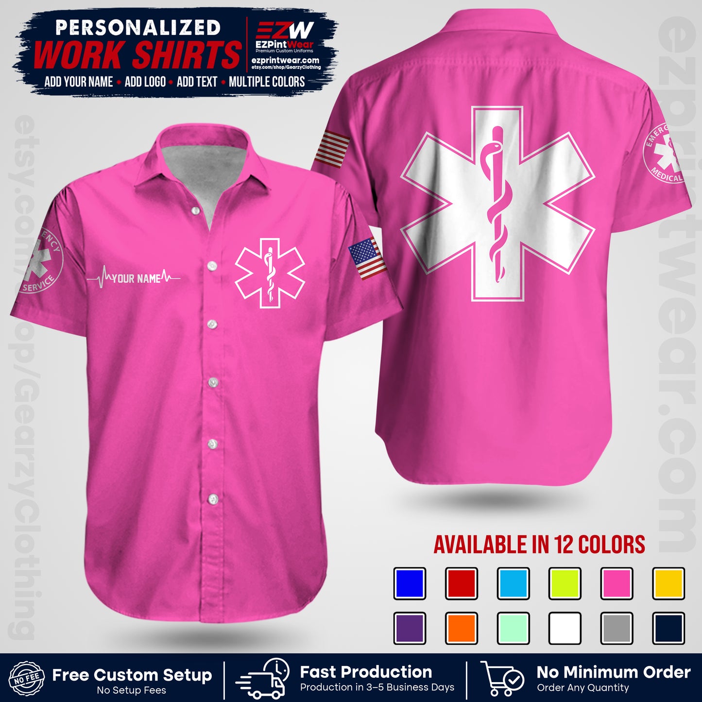 Custom EMS Shirt with Name, Logo & Text | EMS Team Uniform | First Responder Workwear EMSU04