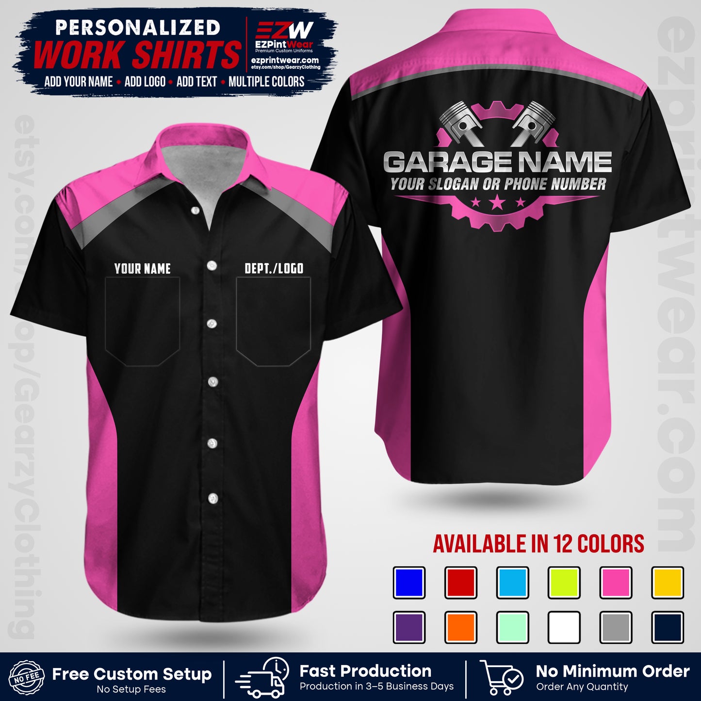 Custom Mechanic Work Shirt with Name, Logo & Text | Auto Shop Uniform | Workwear MCN 06