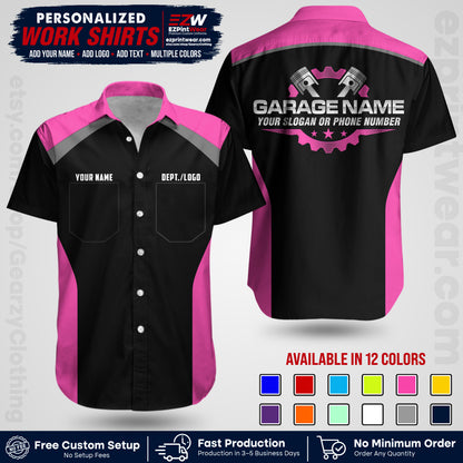 Custom Mechanic Work Shirt with Name, Logo & Text | Auto Shop Uniform | Workwear MCN 06