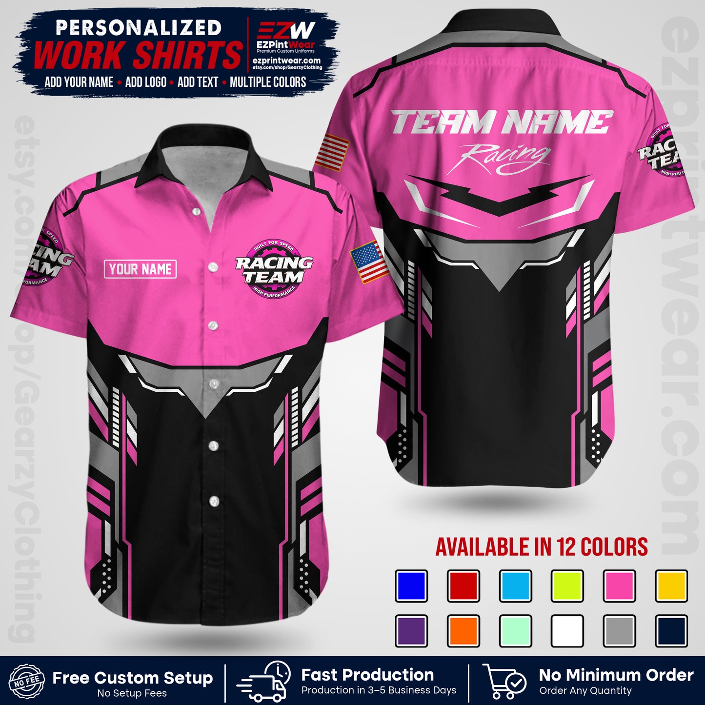 Custom Racing Shirt with Name, Logo & Text | Race Team Uniform | Crew Apparel RC11